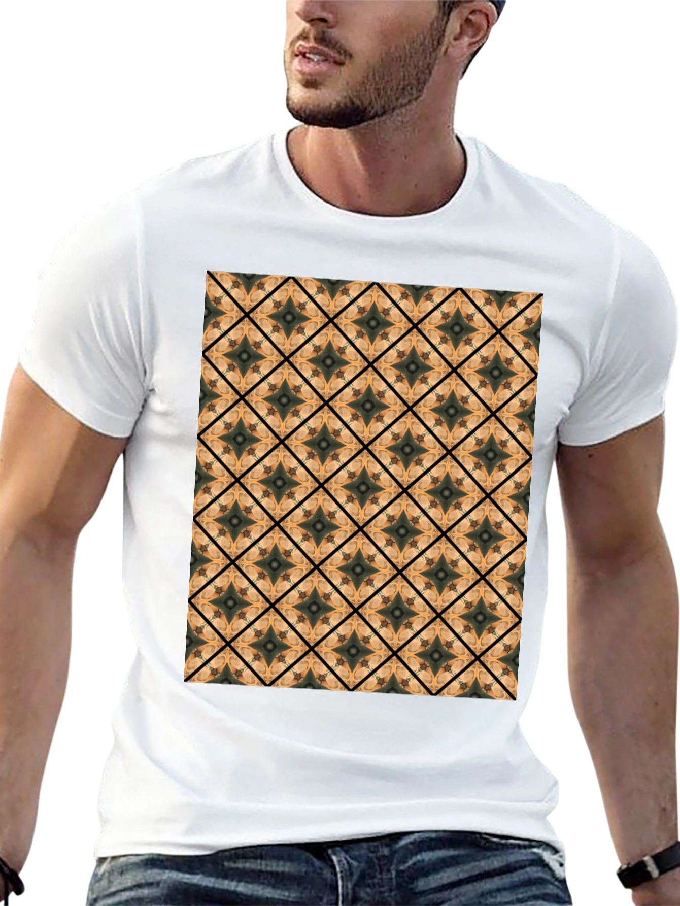 Geometric Tile Pattern Black T-Shirt
