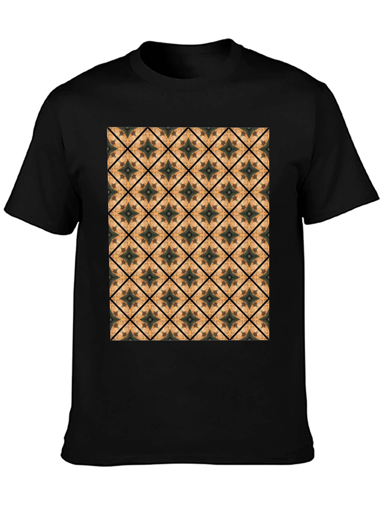 Geometric Tile Pattern Black T-Shirt