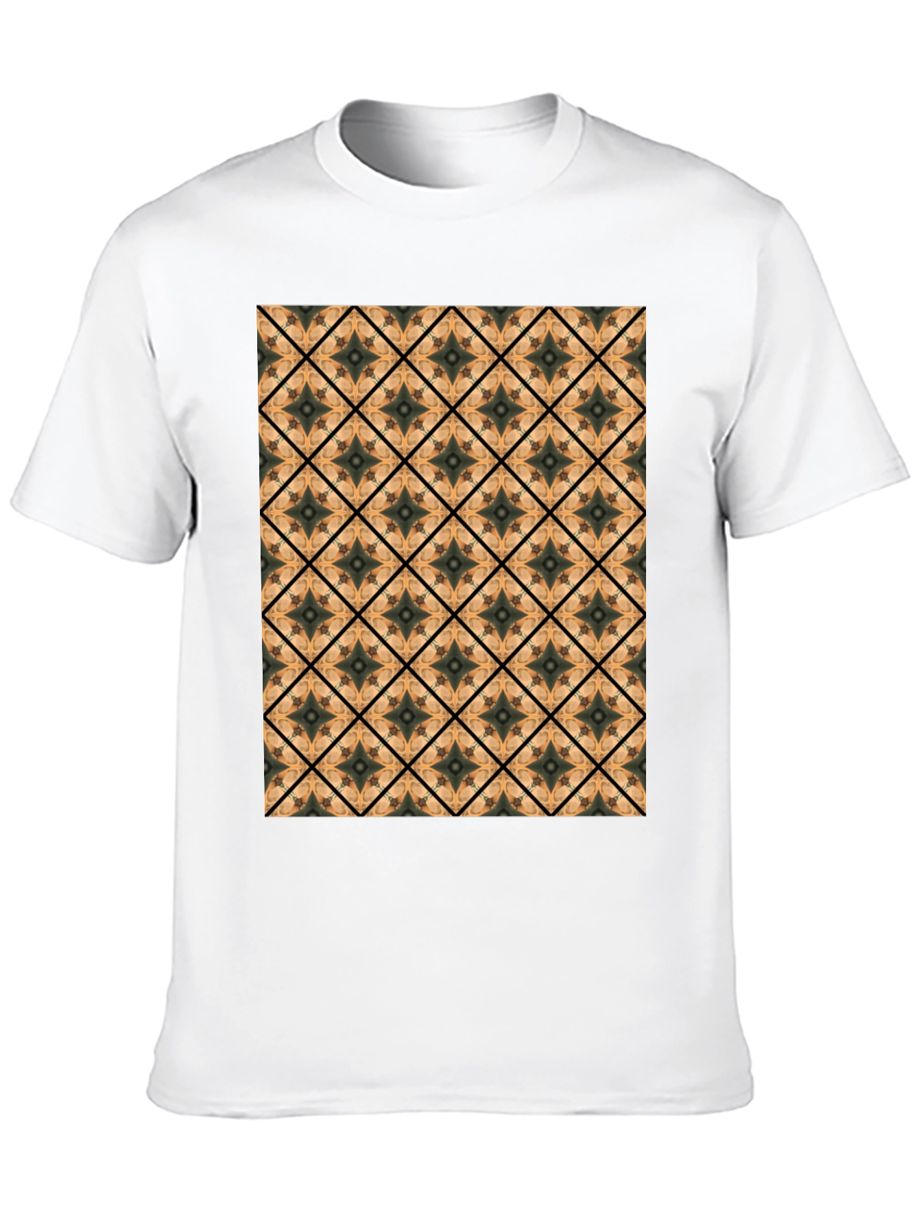 Geometric Tile Pattern Black T-Shirt