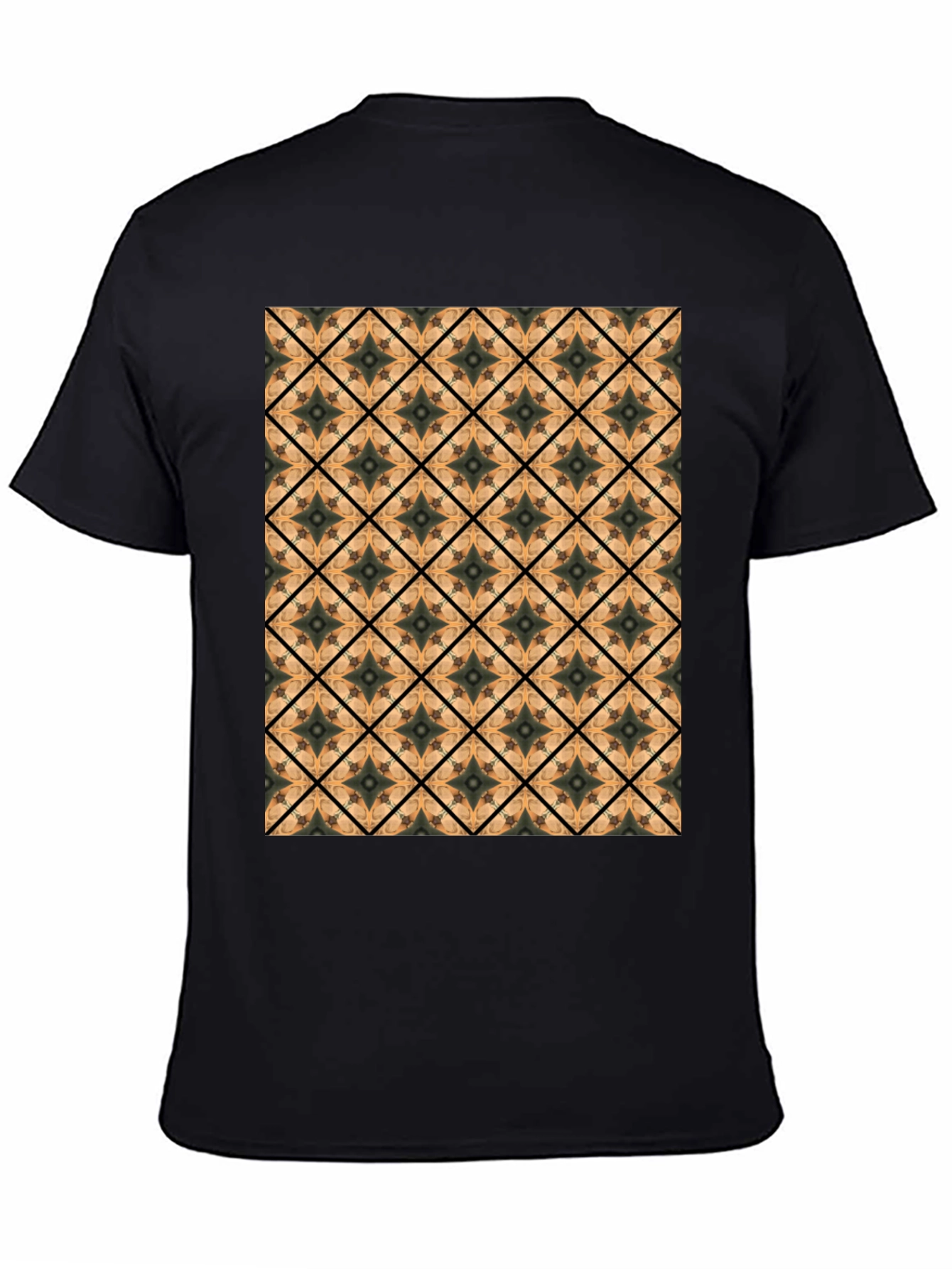 Geometric Tile Pattern Black T-Shirt