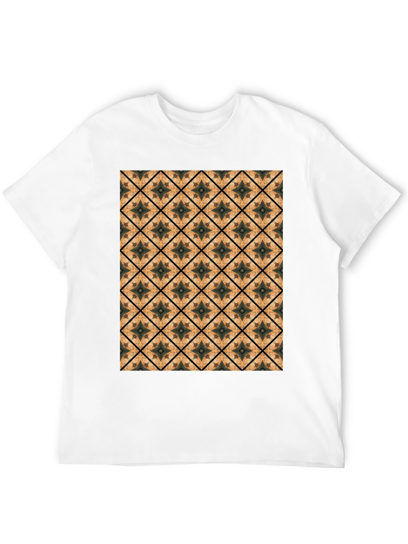 Geometric Tile Pattern Black T-Shirt