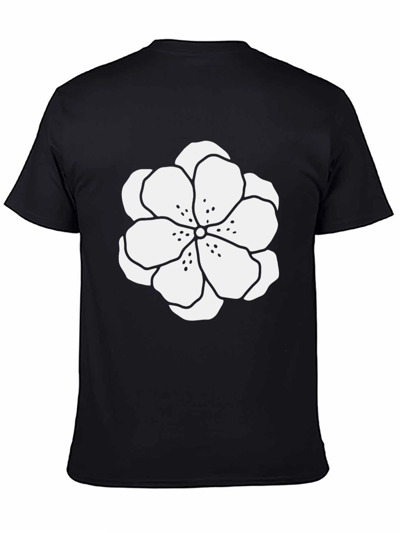 Black T-Shirt with White Floral Design