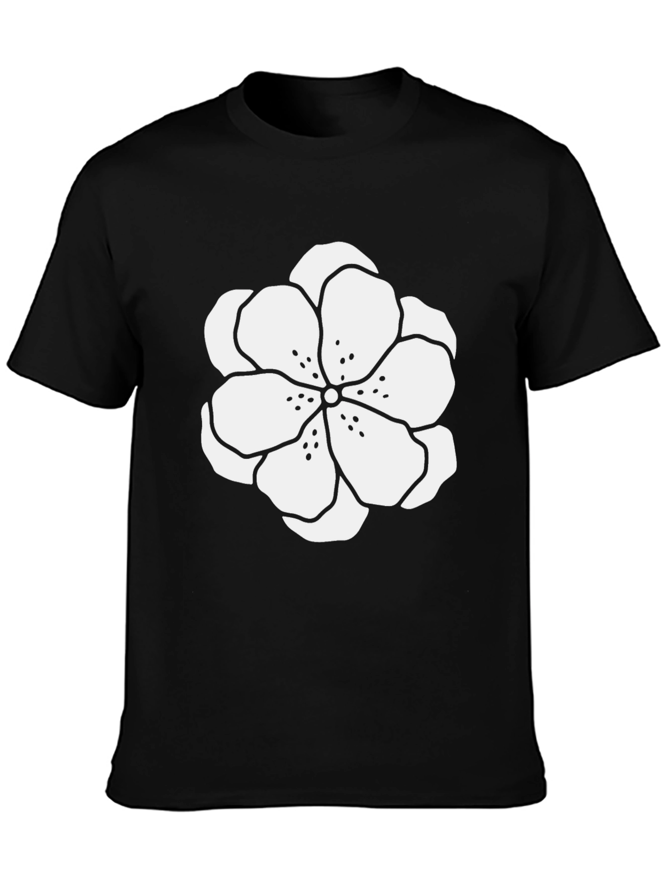 Black T-Shirt with White Floral Design
