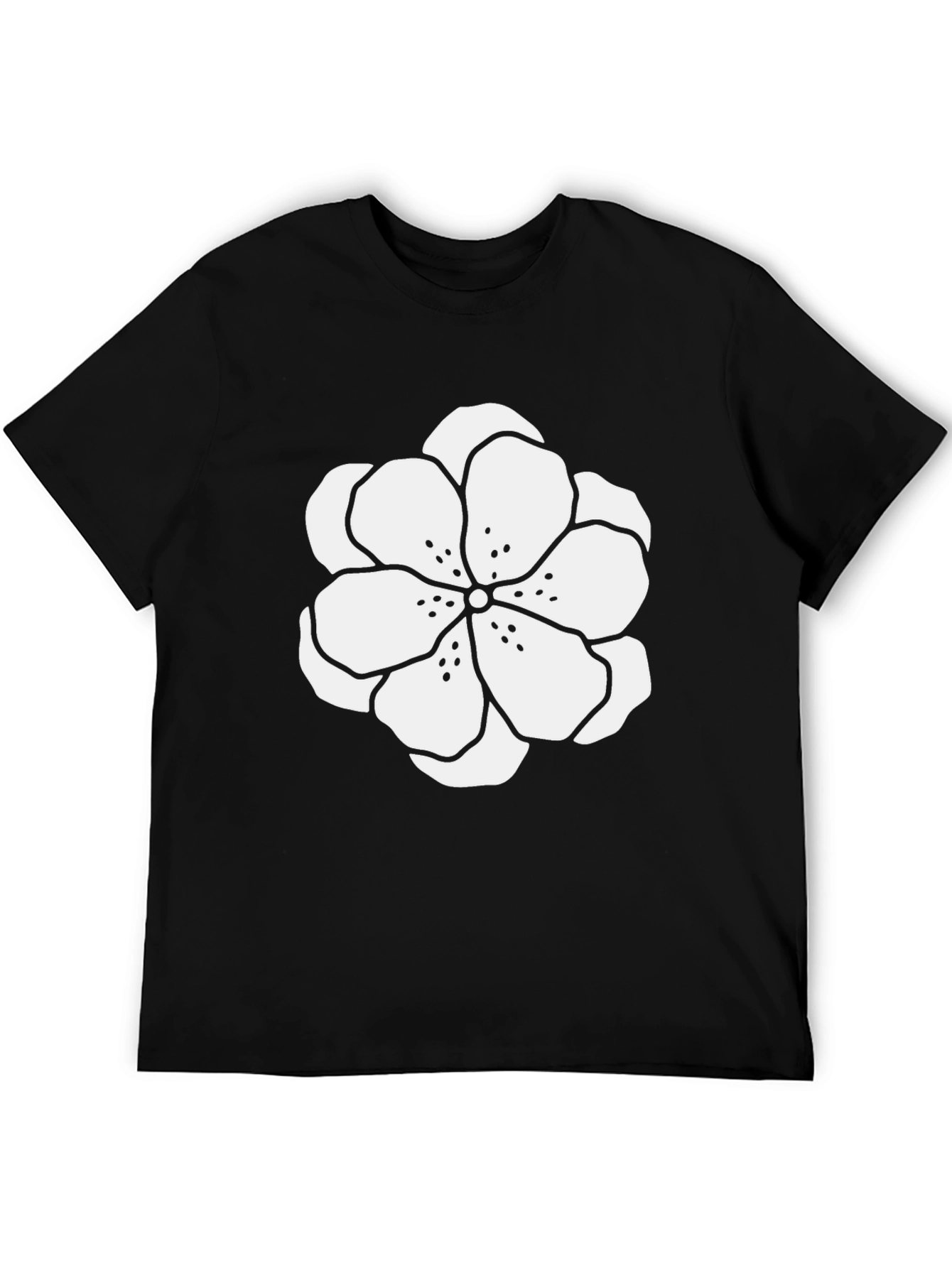 Black T-Shirt with White Floral Design