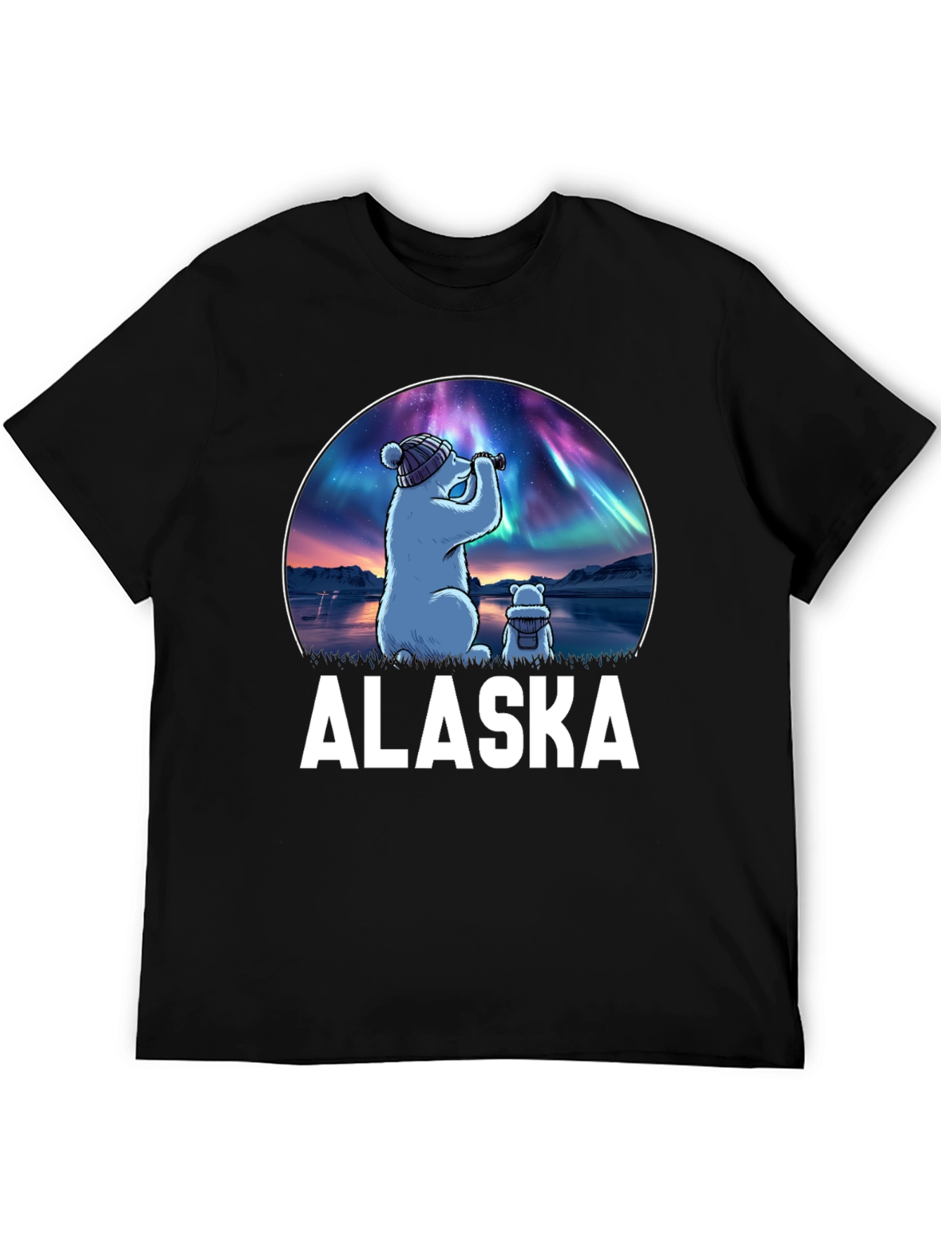 Alaska Bear Northern Lights Graphic T-Shirt