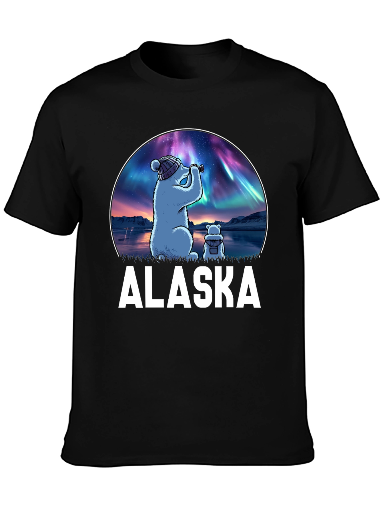 Alaska Bear Northern Lights Graphic T-Shirt