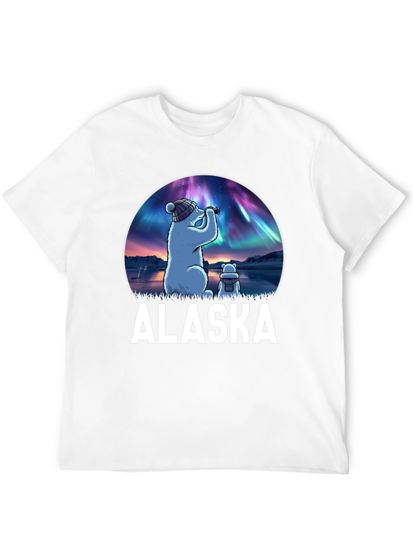 Alaska Bear Northern Lights Graphic T-Shirt