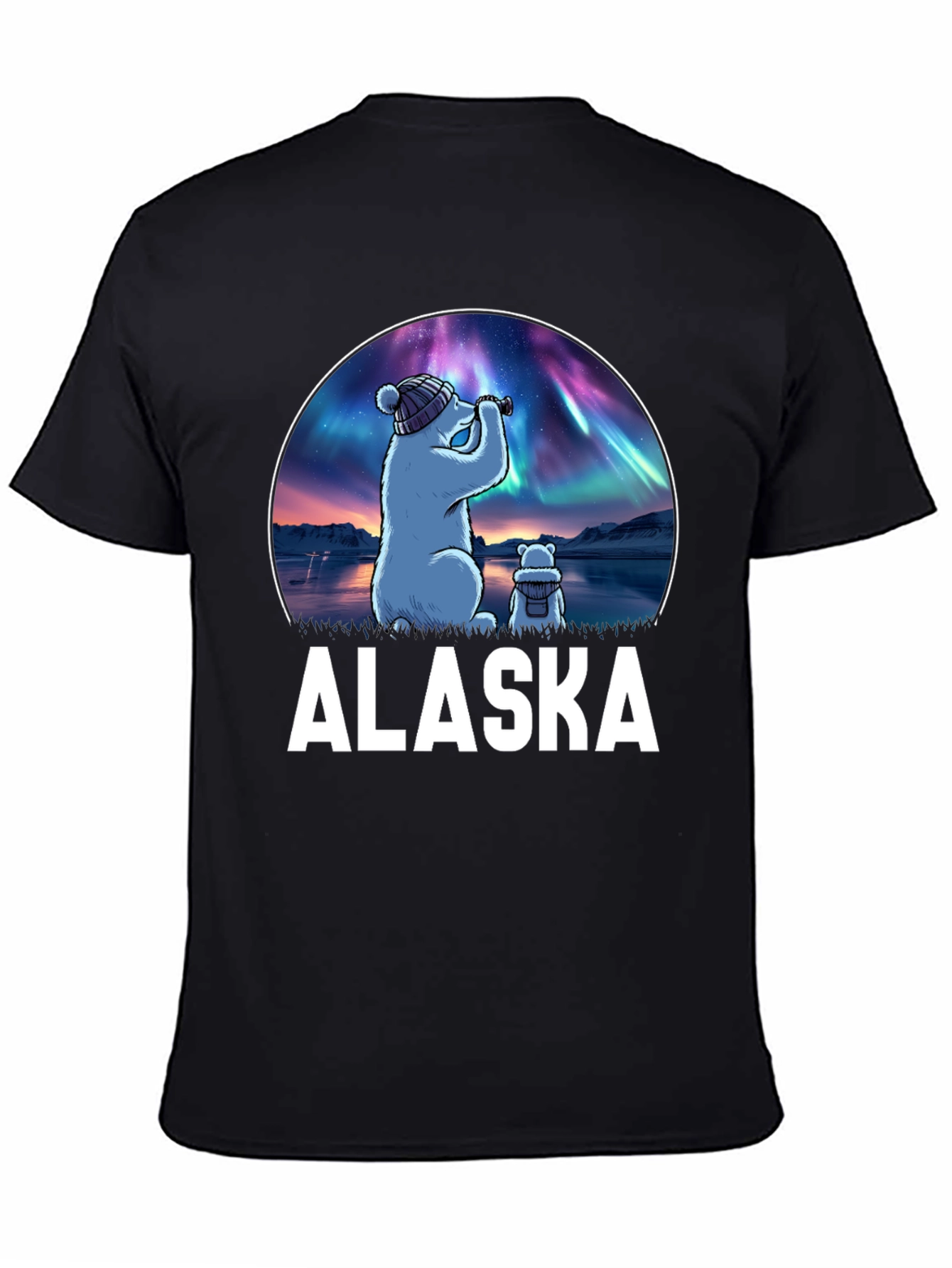 Alaska Bear Northern Lights Graphic T-Shirt