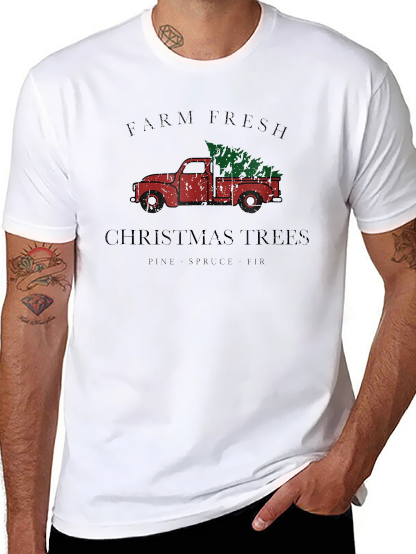 Farm Fresh Christmas Trees Truck Graphic Tee - Black