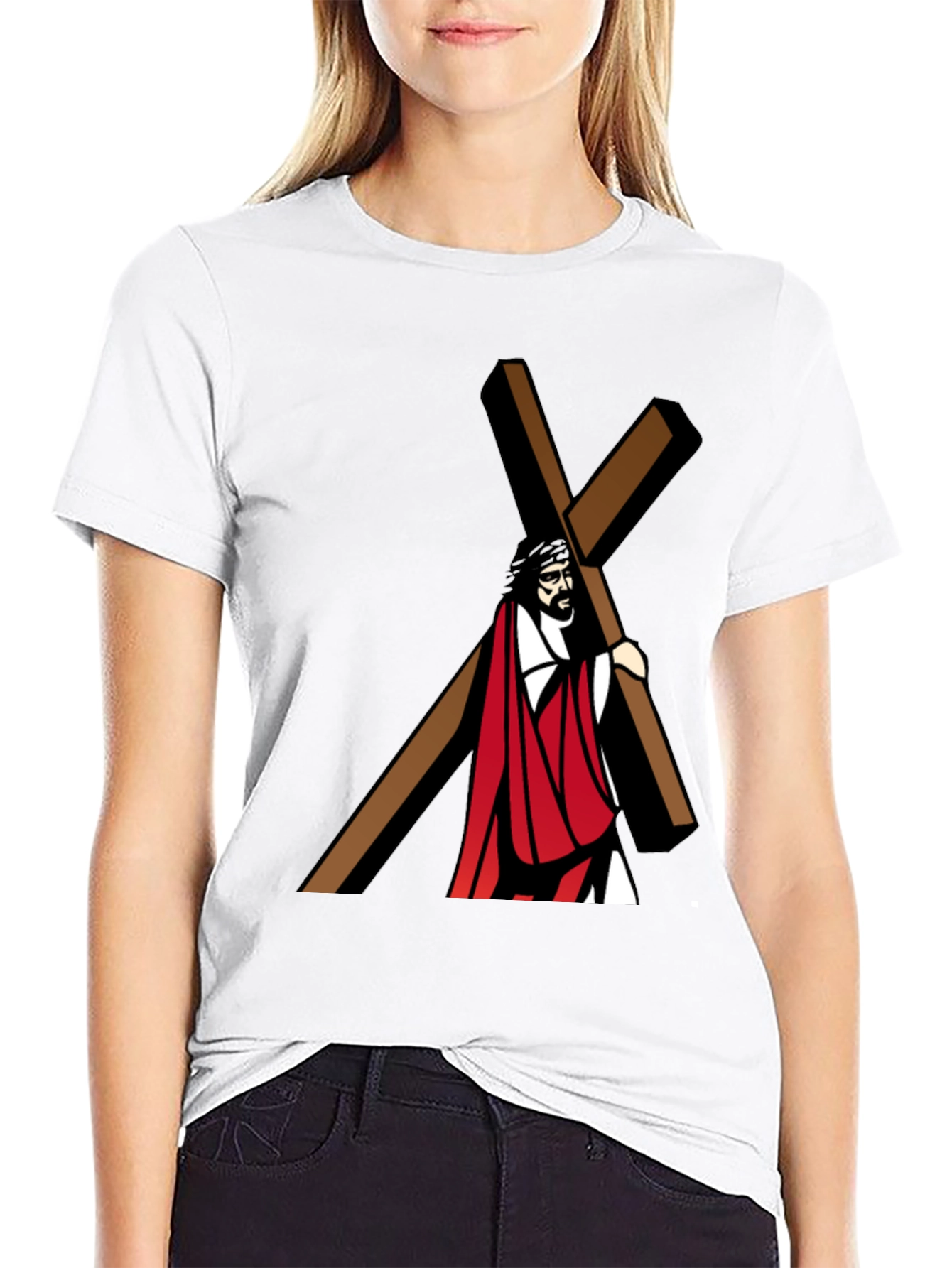 Jesus Carrying Cross Graphic T-Shirt - Black