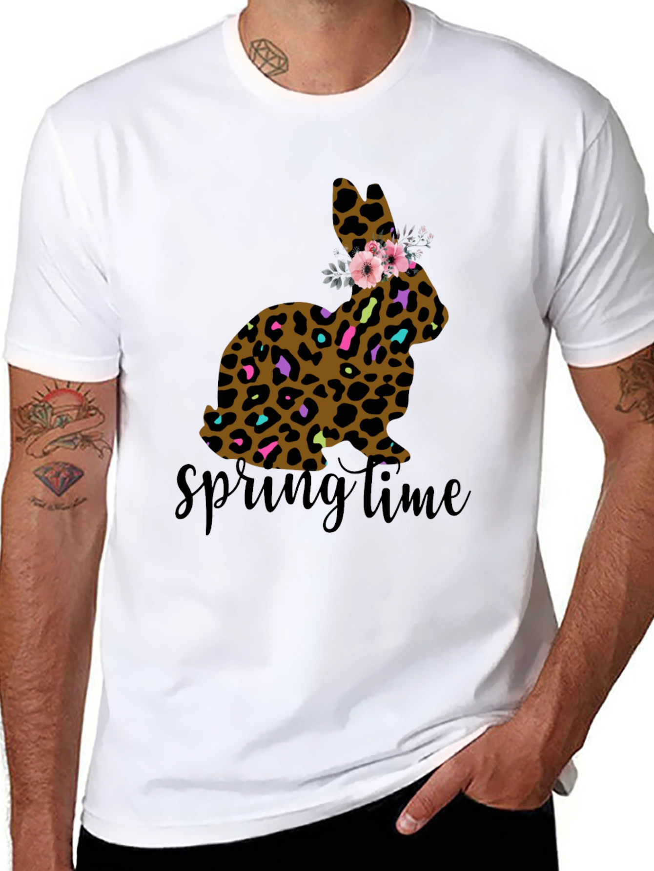 Leopard Print Easter Bunny Springtime T-Shirt
