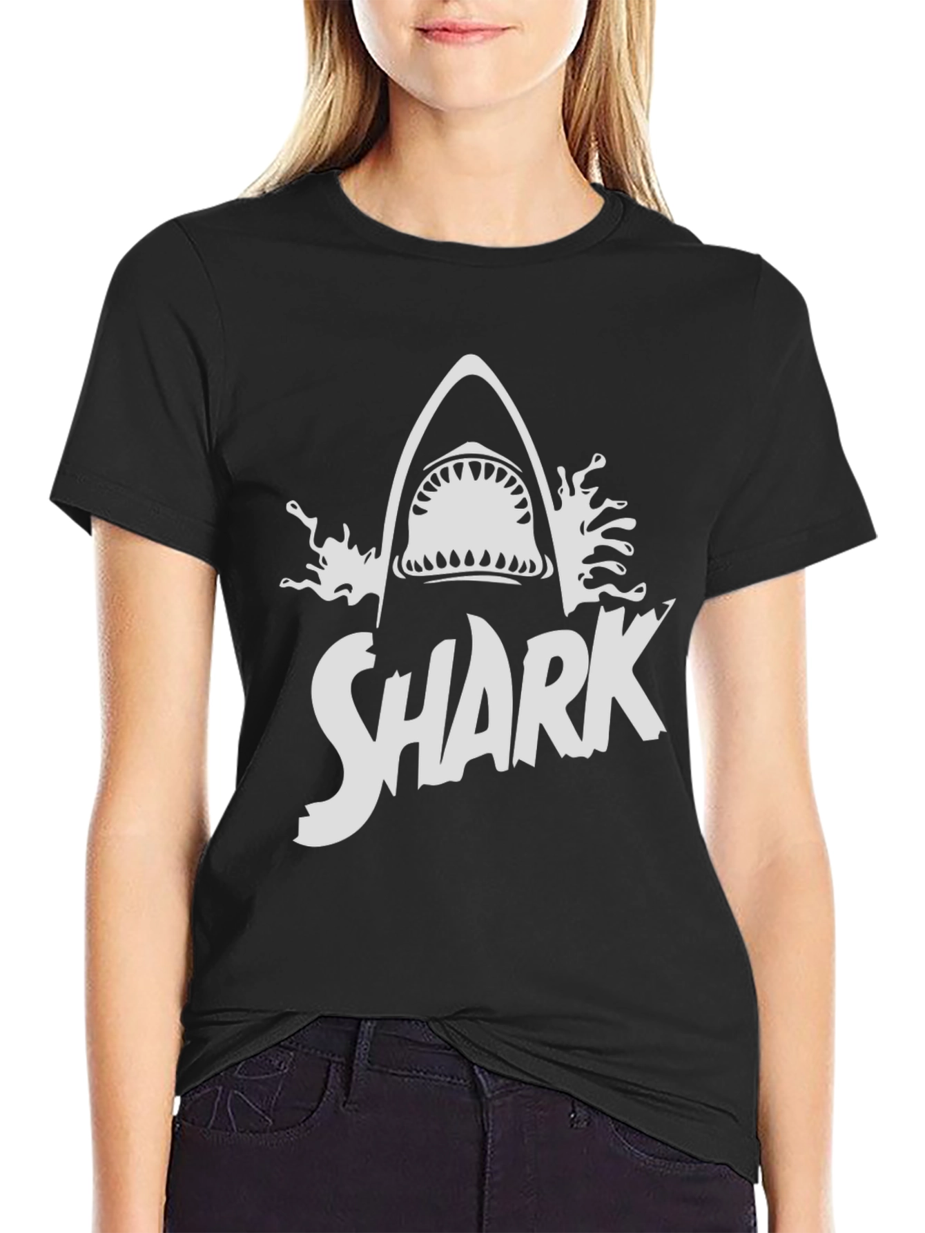 Shark Graphic Print Black T-Shirt