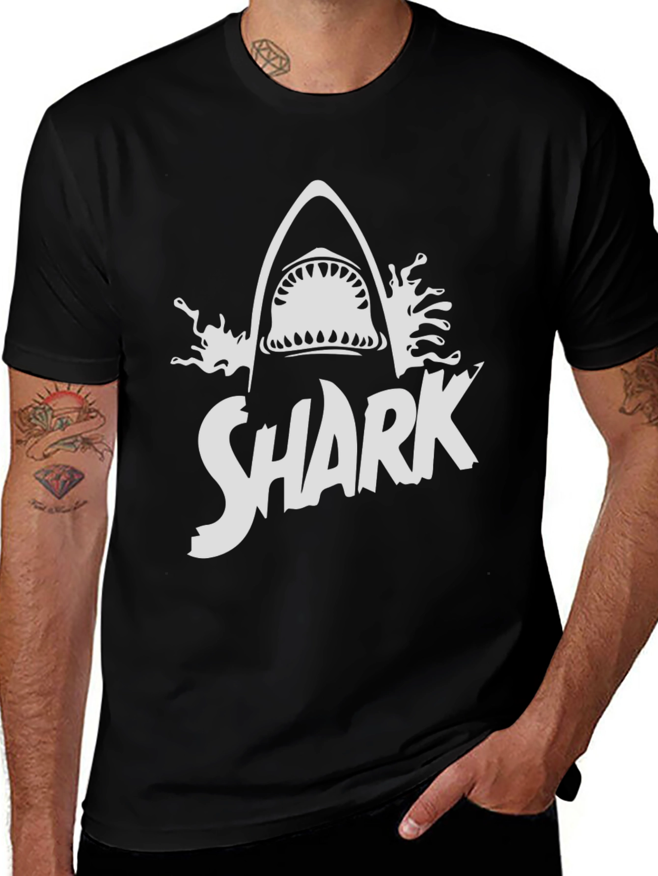 Shark Graphic Print Black T-Shirt