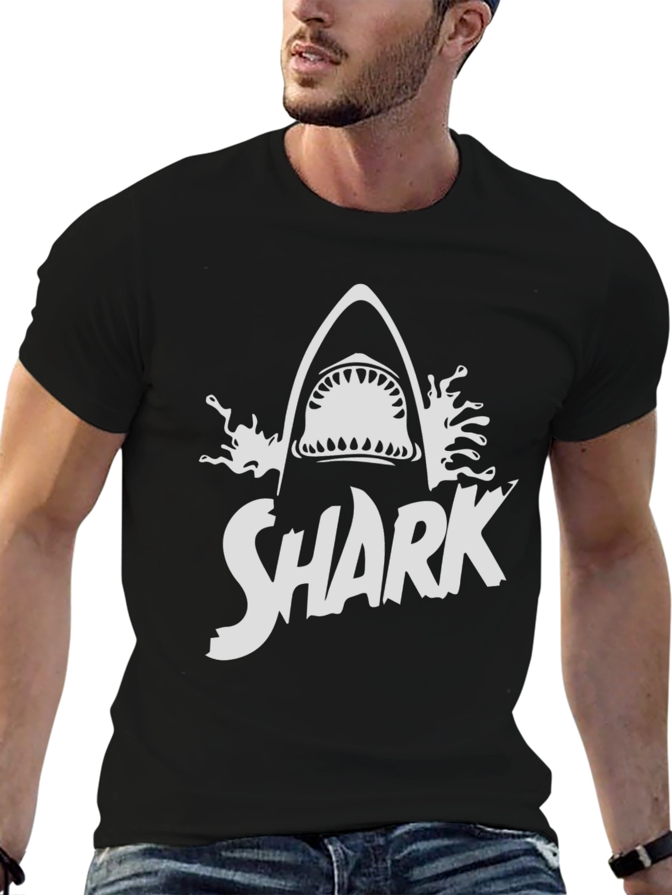Shark Graphic Print Black T-Shirt