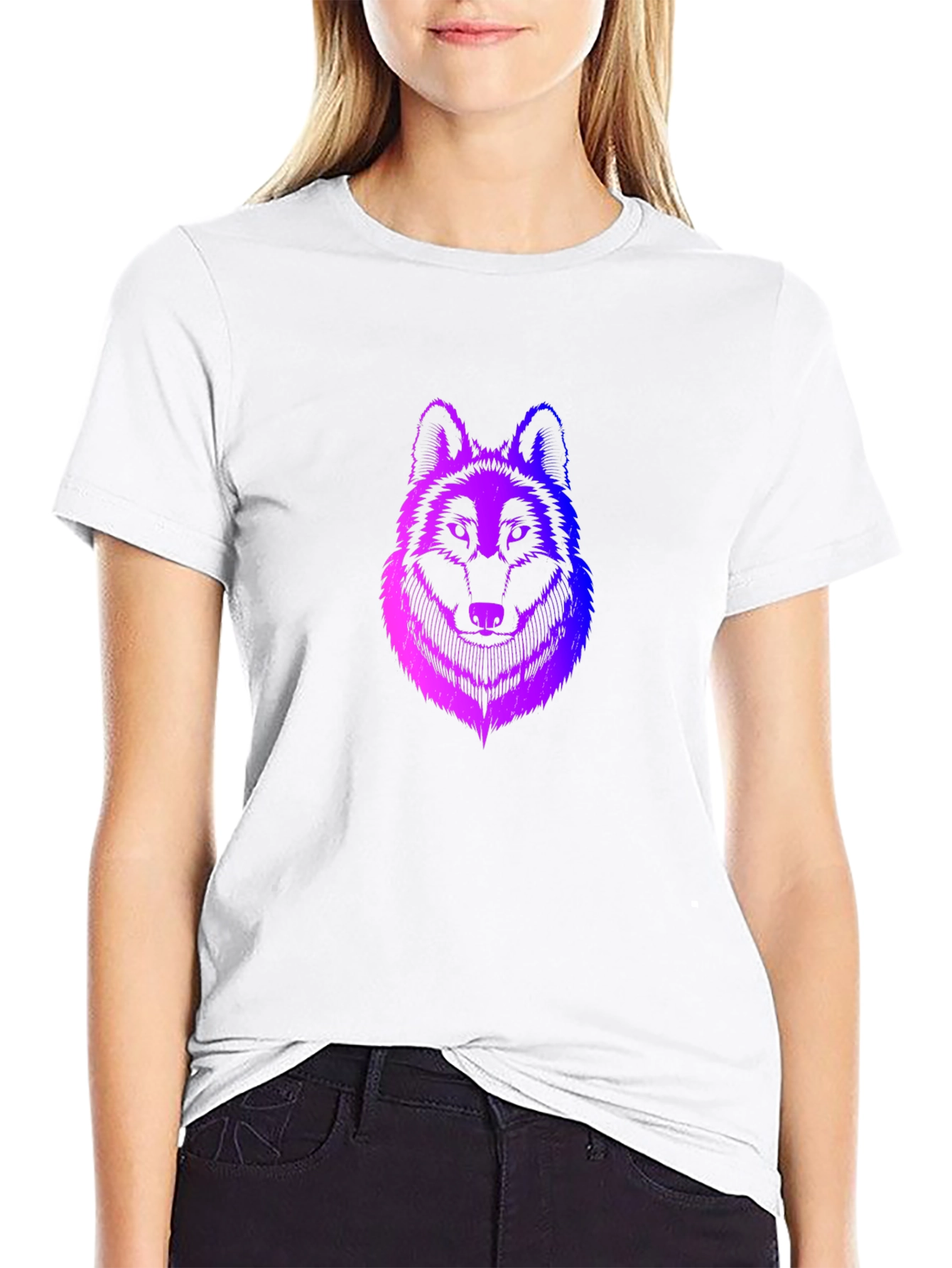 Mens Black T-Shirt with Gradient Wolf Design