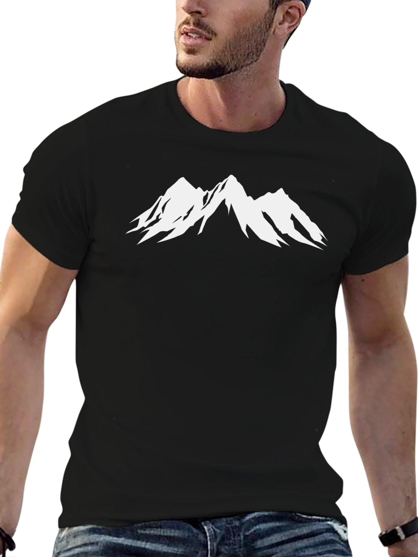 Mountain Peak Graphic Tee - Black Cotton T-Shirt