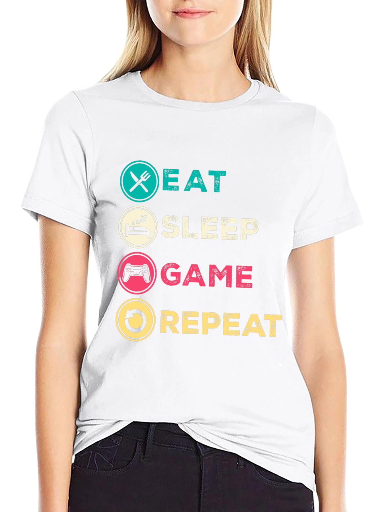 Eat Sleep Game Repeat Black Graphic T-Shirt