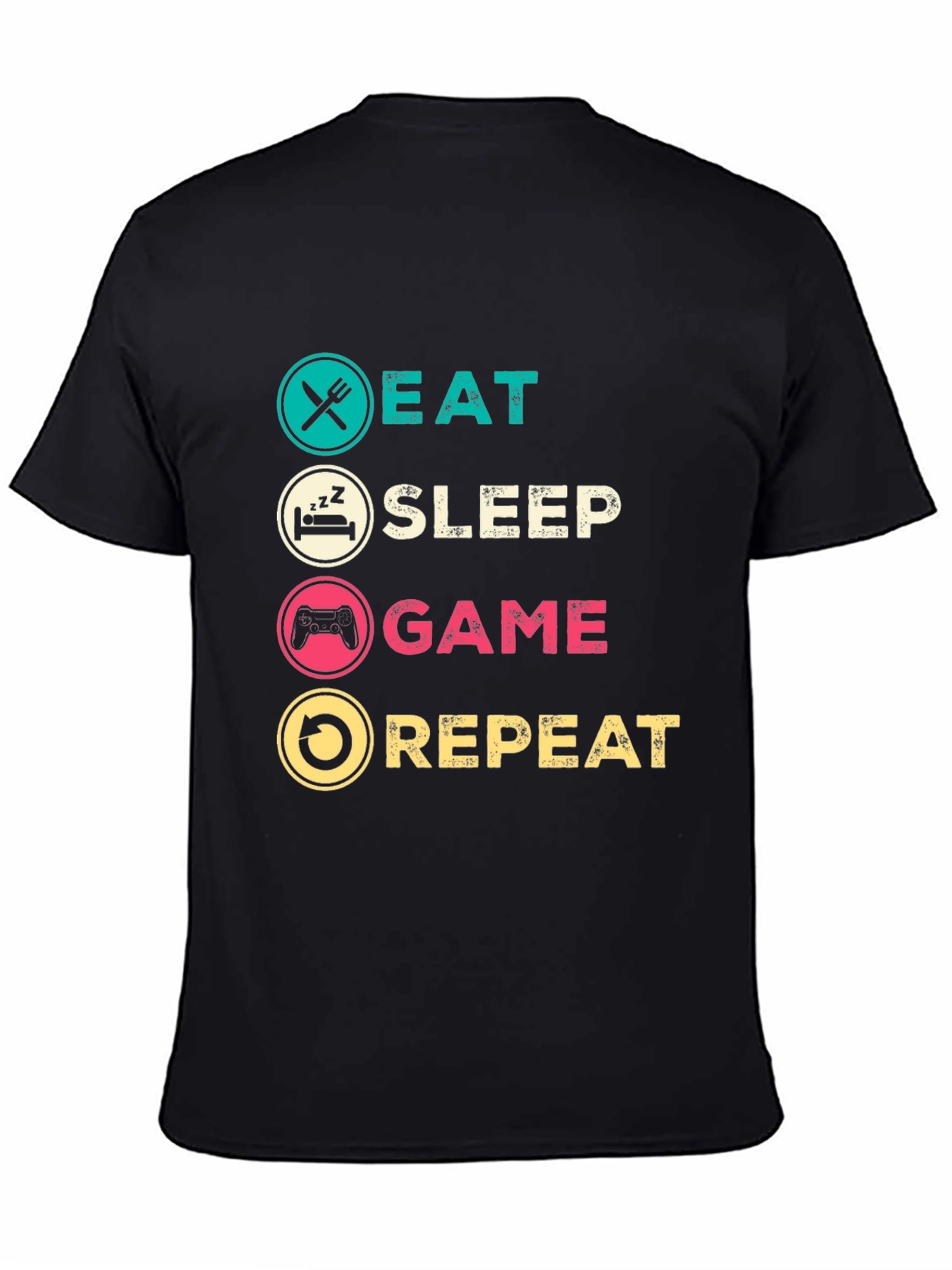 Eat Sleep Game Repeat Black Graphic T-Shirt