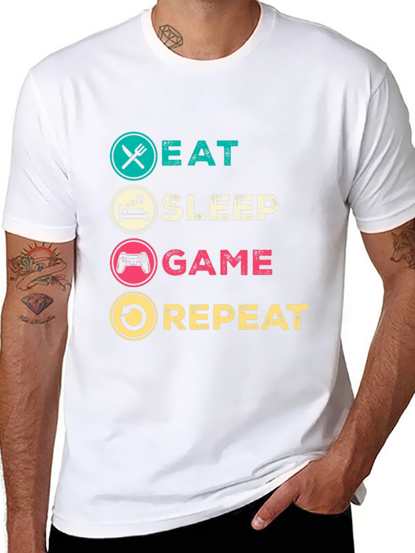 Eat Sleep Game Repeat Black Graphic T-Shirt