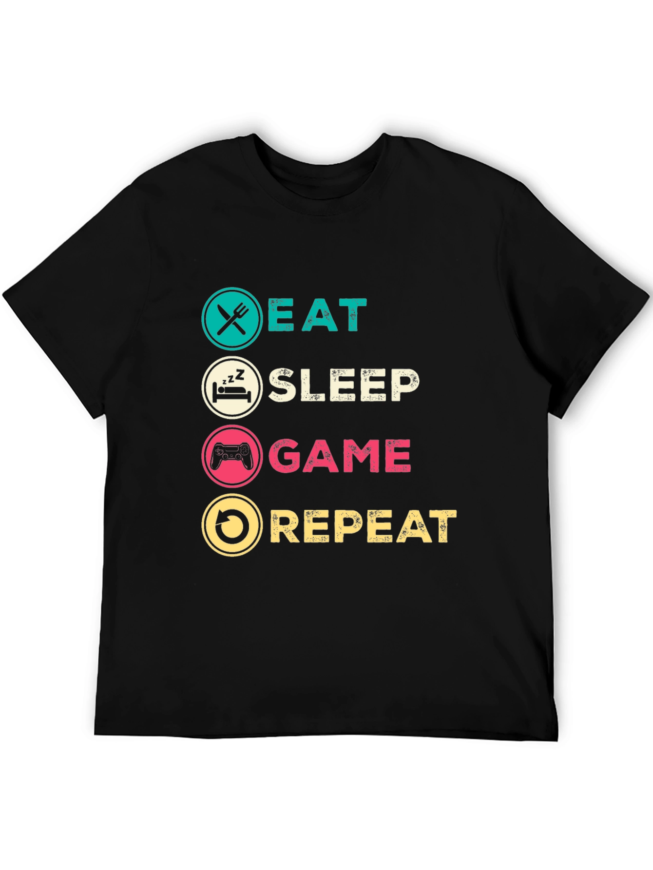 Eat Sleep Game Repeat Black Graphic T-Shirt