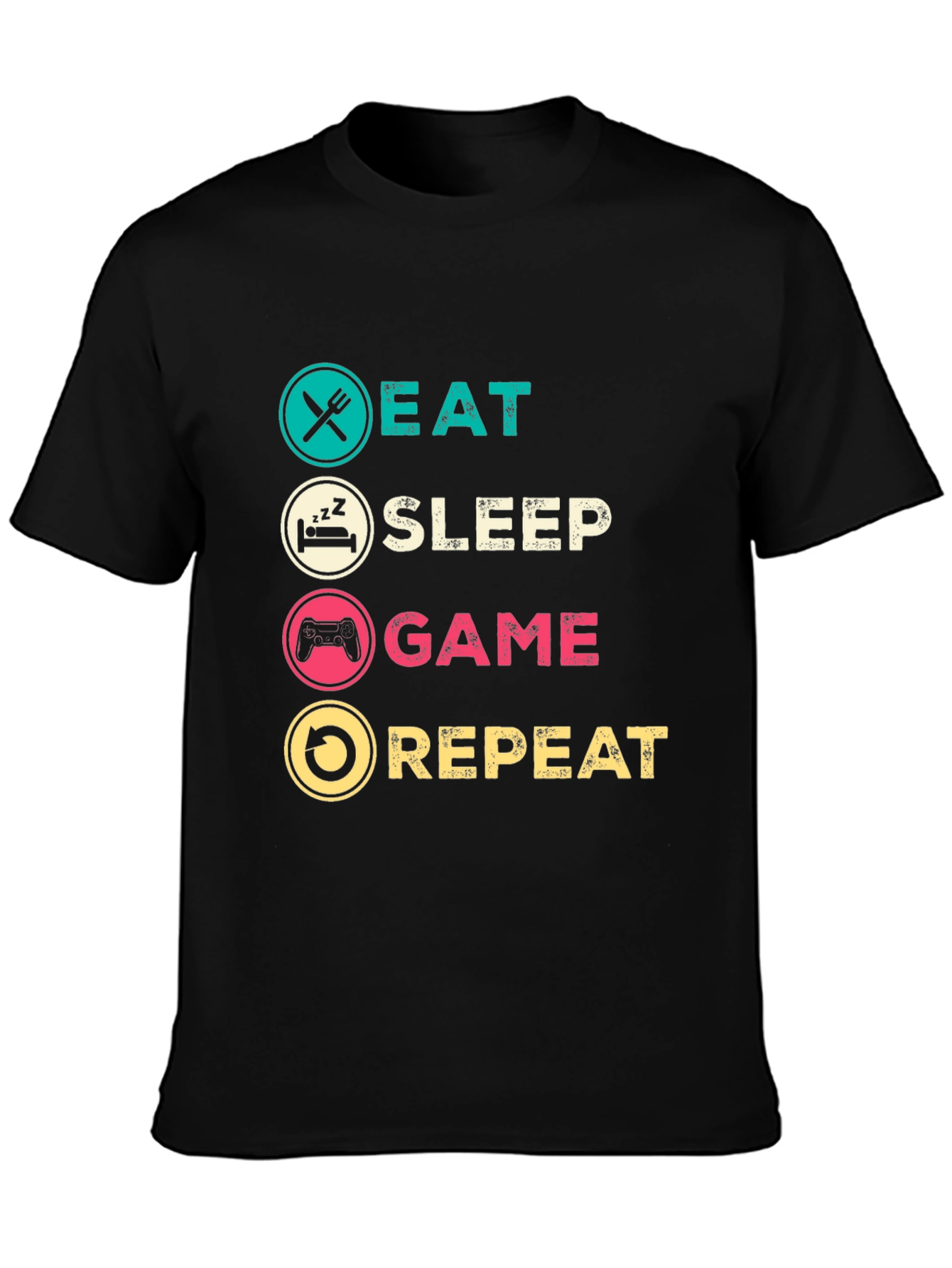 Eat Sleep Game Repeat Black Graphic T-Shirt