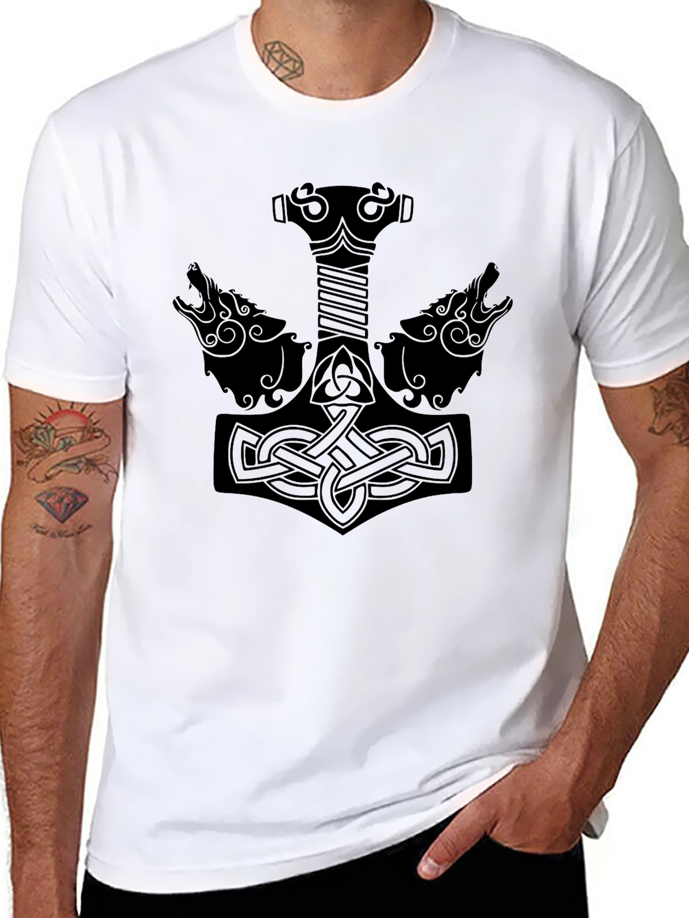 Norse Hammer Wolves Graphic T-Shirt
