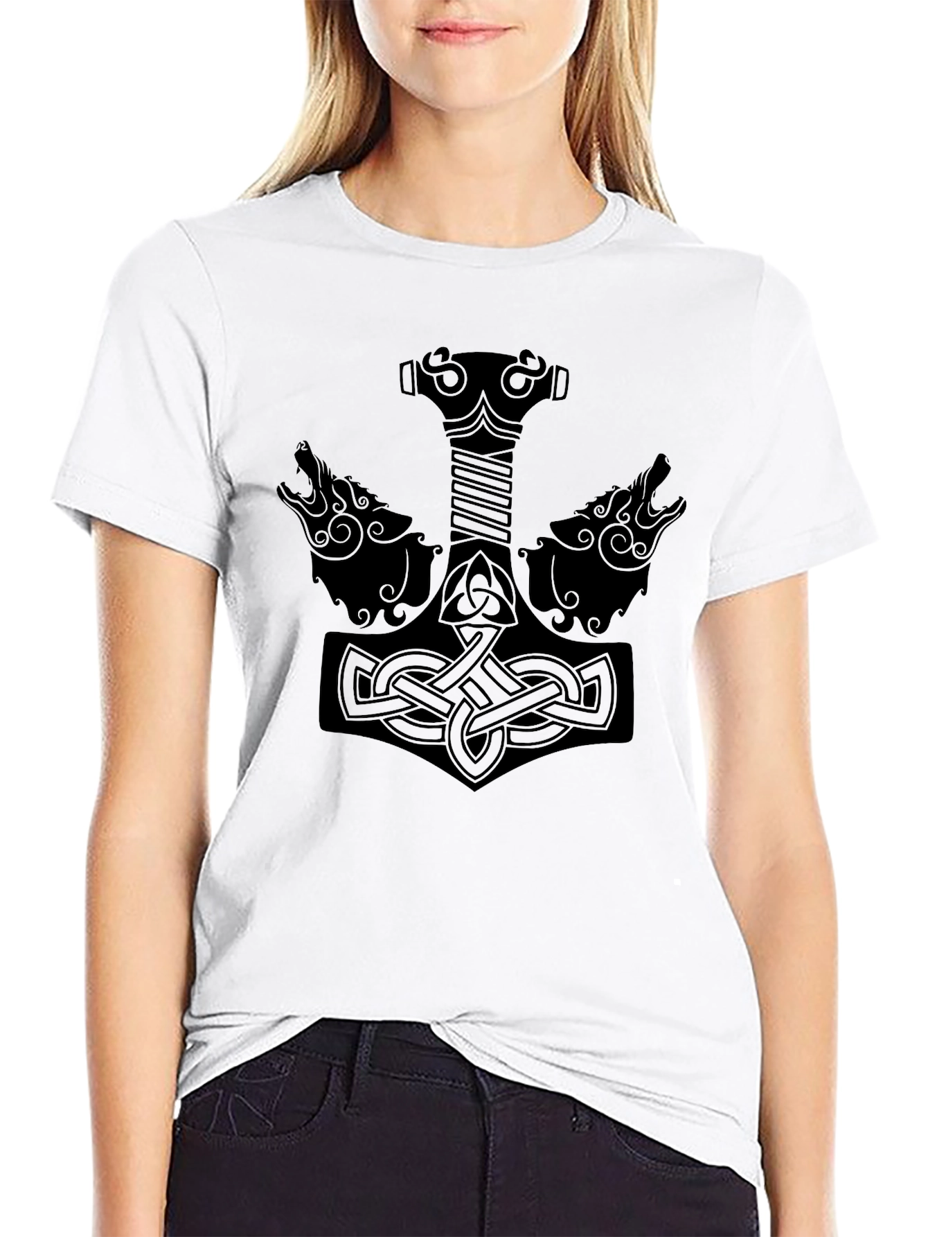 Norse Hammer Wolves Graphic T-Shirt