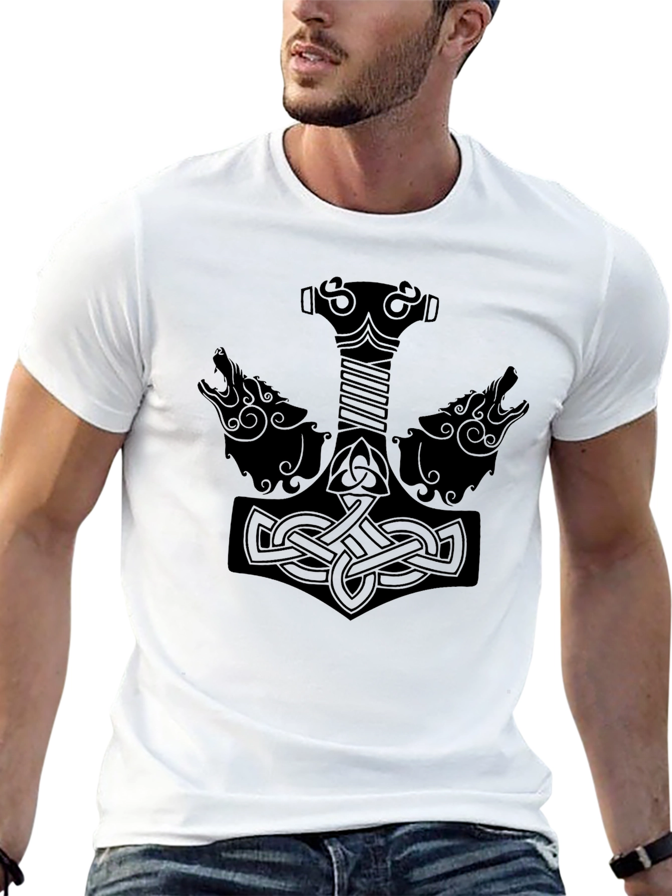 Norse Hammer Wolves Graphic T-Shirt