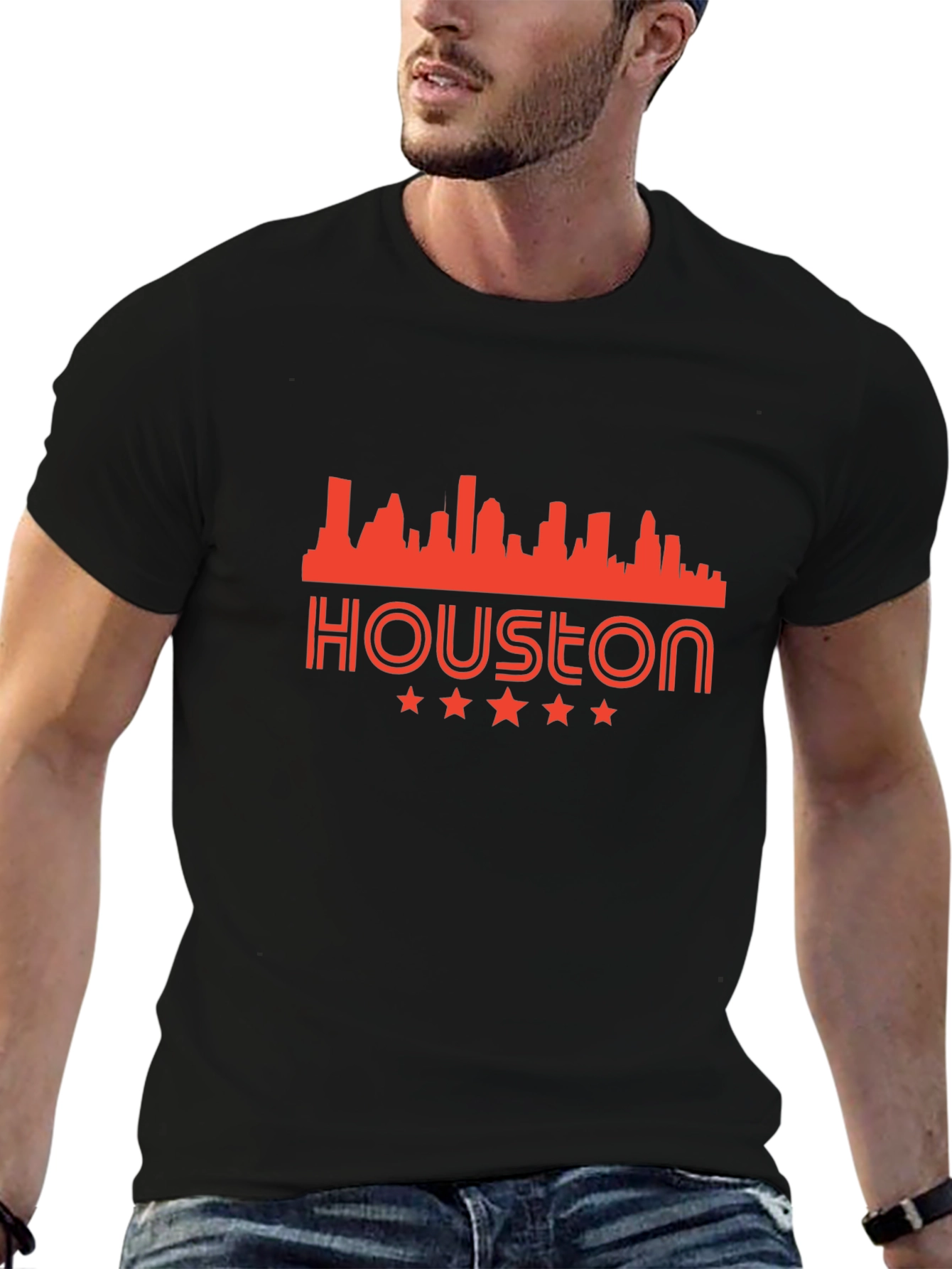 Houston Skyline Graphic Tee - Black Cotton Blend