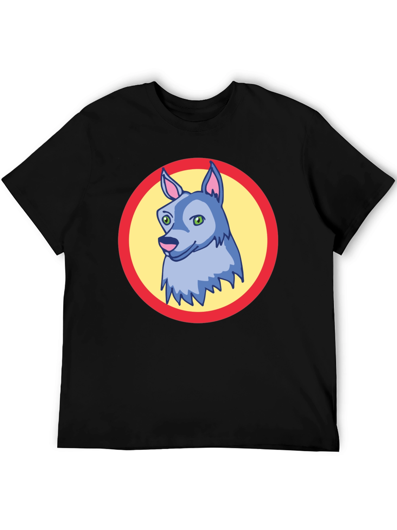 Cartoon Wolf Graphic Tee - Black Unisex T-Shirt