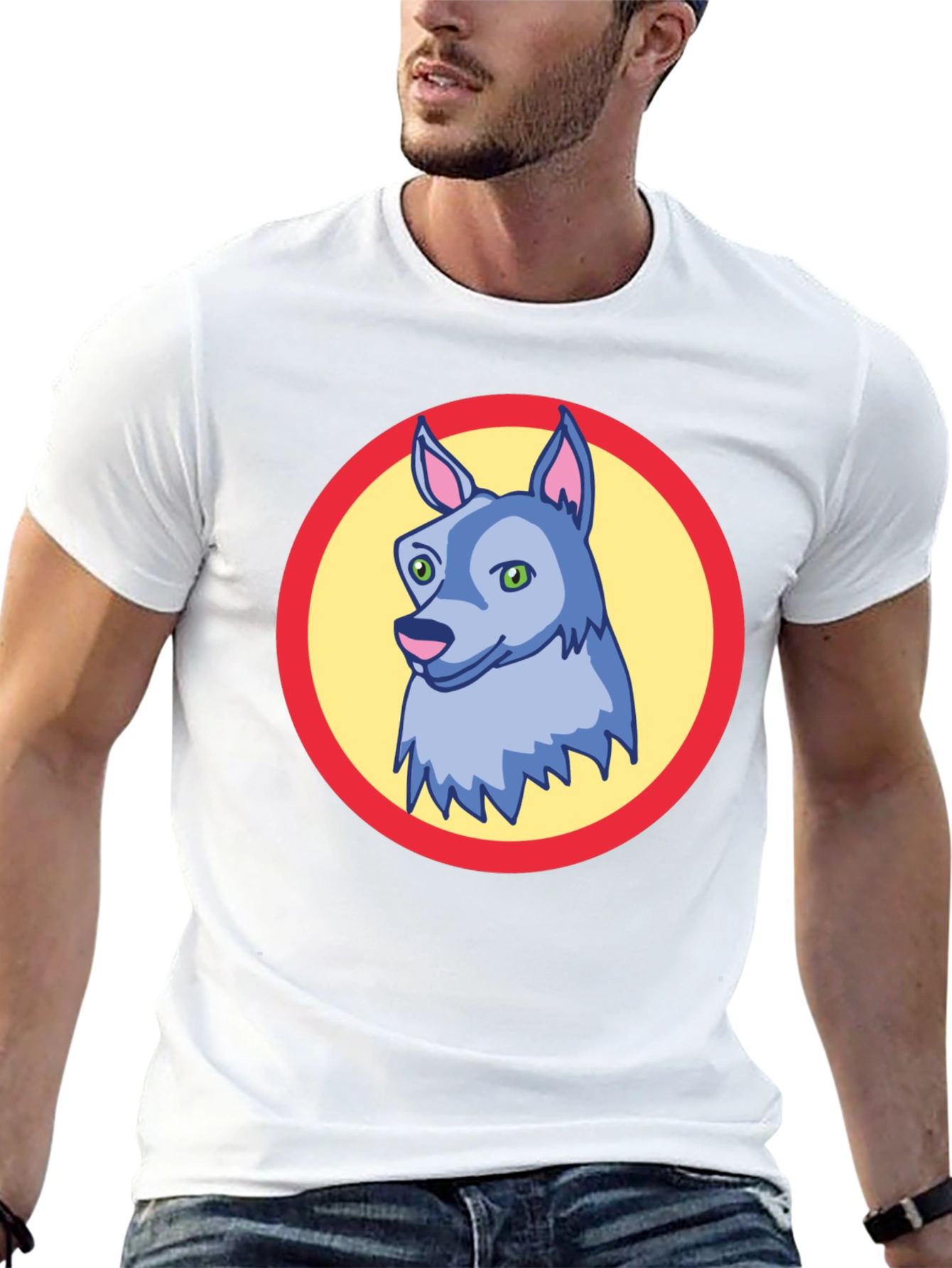 Cartoon Wolf Graphic Tee - Black Unisex T-Shirt