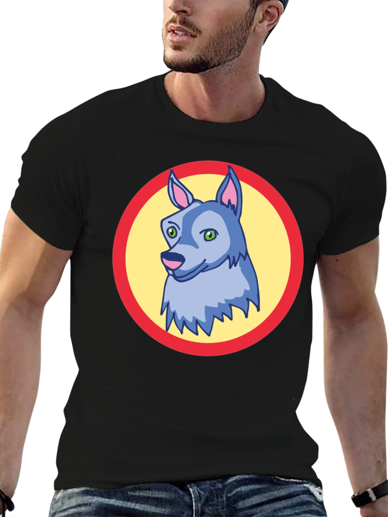 Cartoon Wolf Graphic Tee - Black Unisex T-Shirt