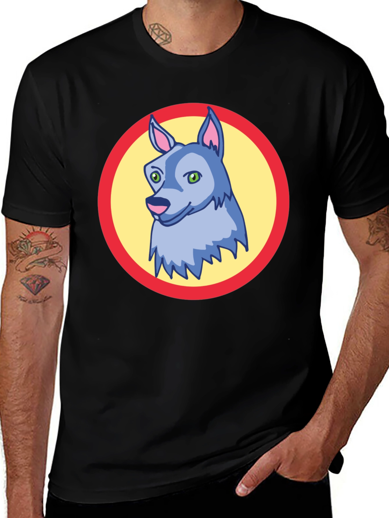 Cartoon Wolf Graphic Tee - Black Unisex T-Shirt