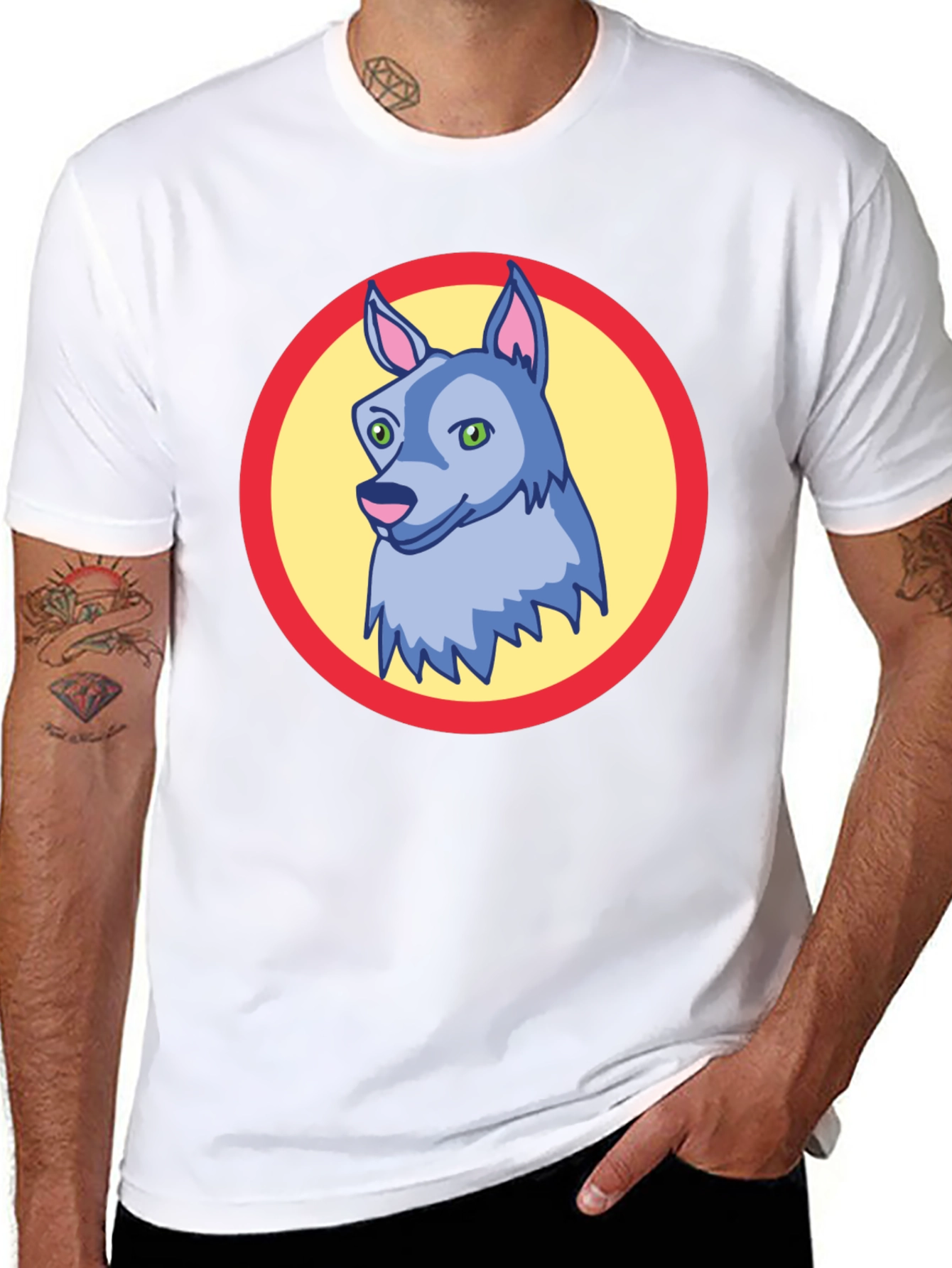 Cartoon Wolf Graphic Tee - Black Unisex T-Shirt