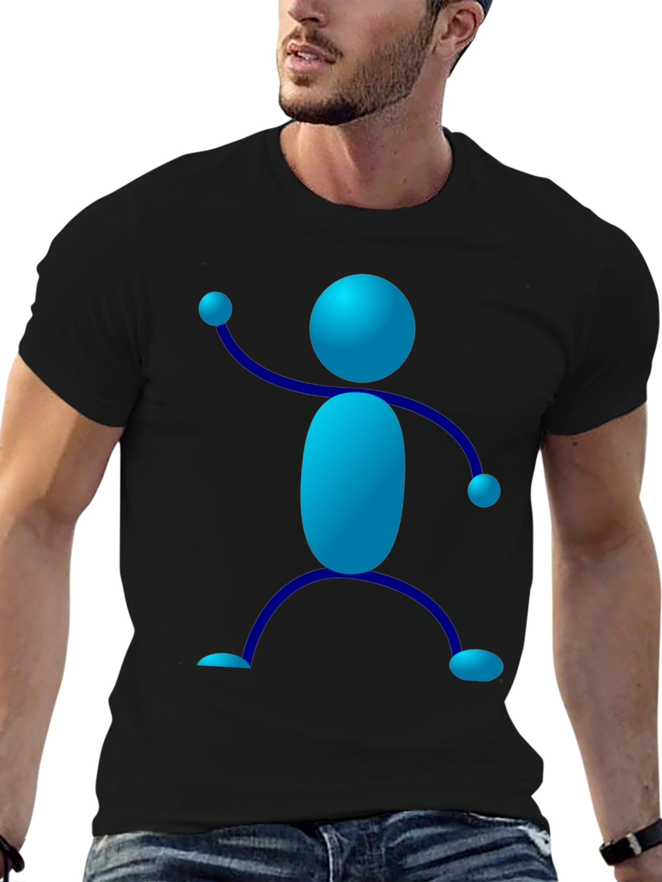 Funky Blue Stick Figure Graphic Tee - Black