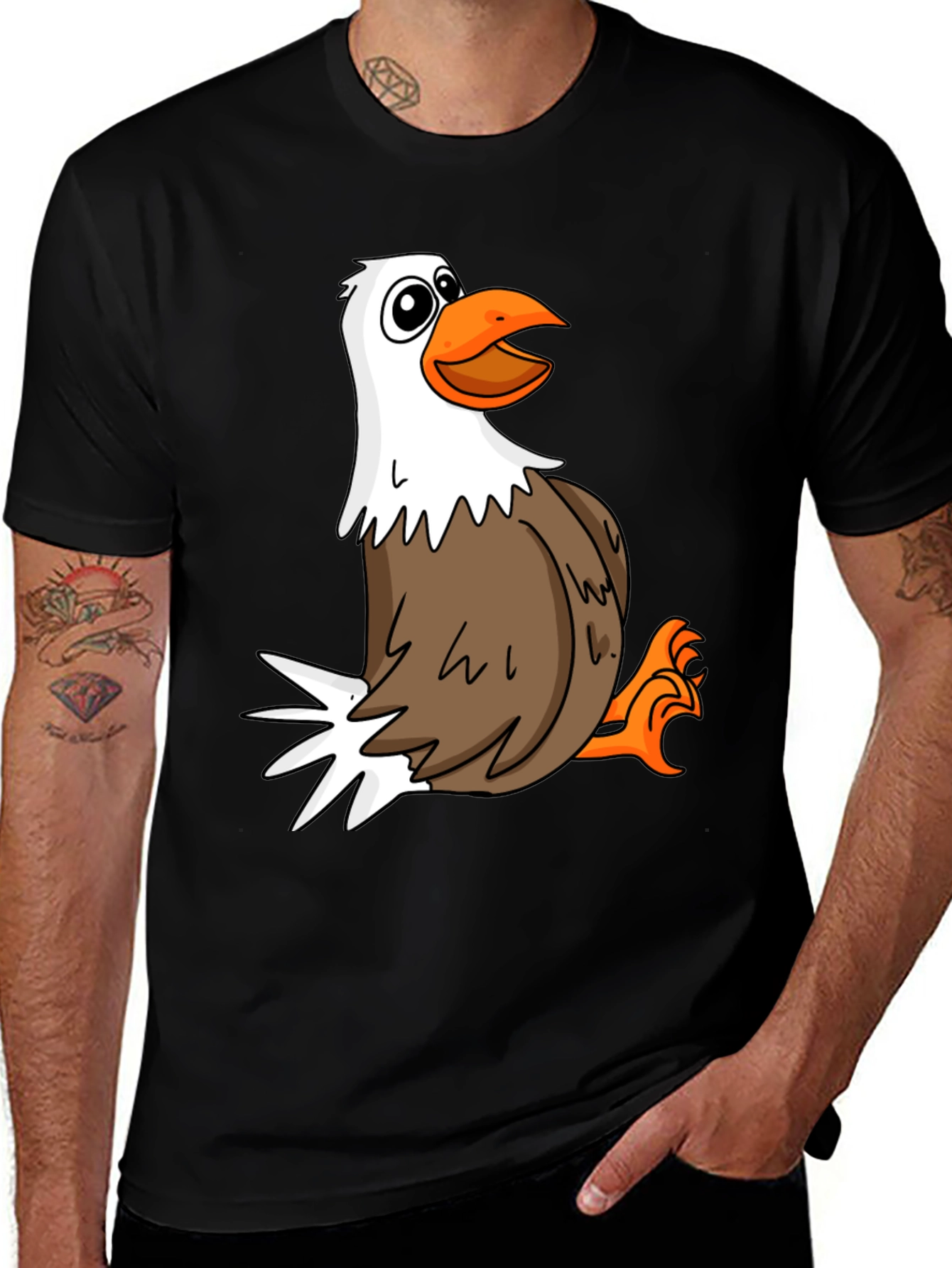 Funny Cartoon Eagle Black T-Shirt