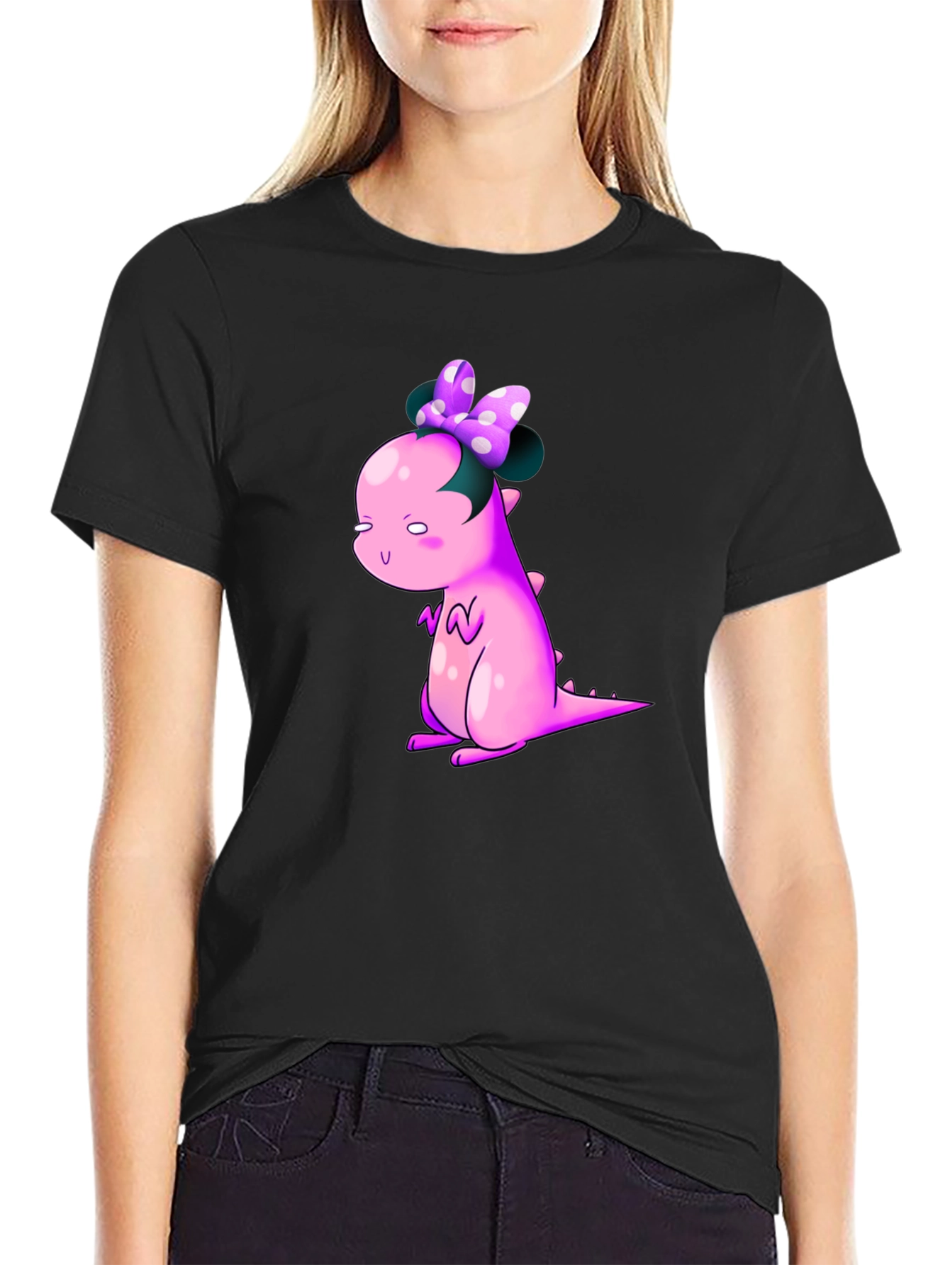 Dino Bow Tee - Cute Cartoon Dinosaur Graphic T-Shirt