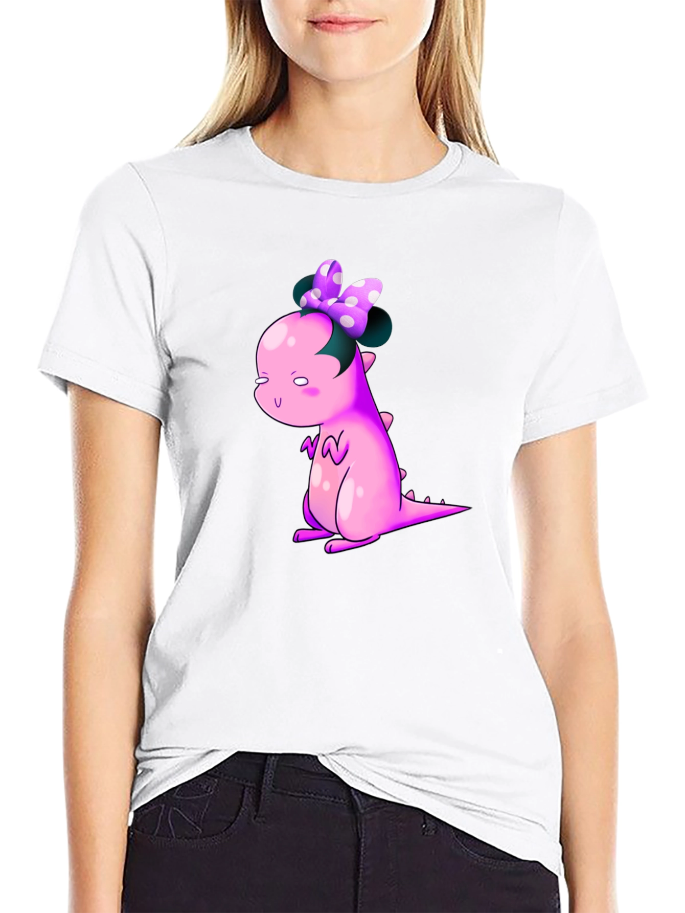 Dino Bow Tee - Cute Cartoon Dinosaur Graphic T-Shirt