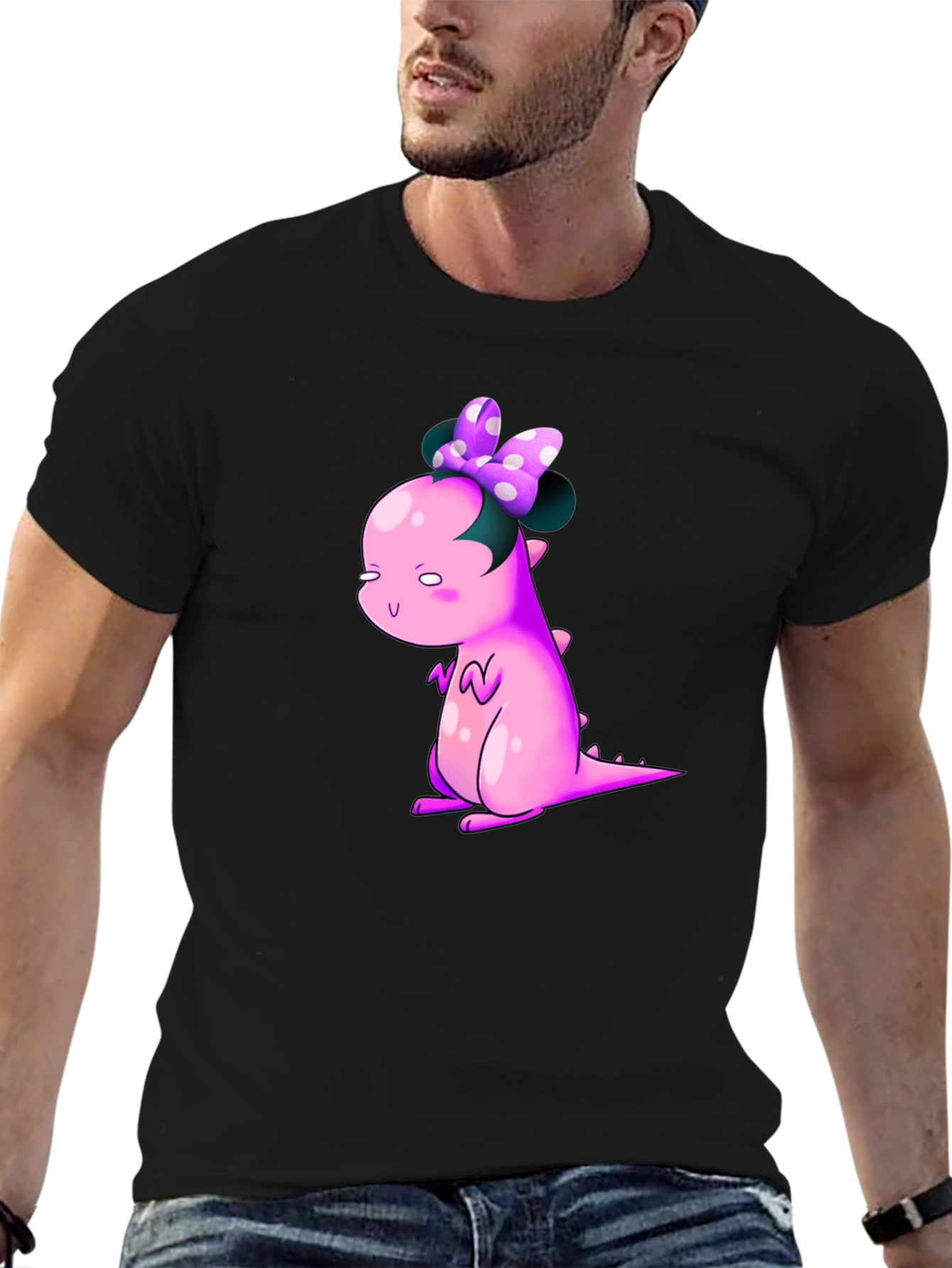 Dino Bow Tee - Cute Cartoon Dinosaur Graphic T-Shirt