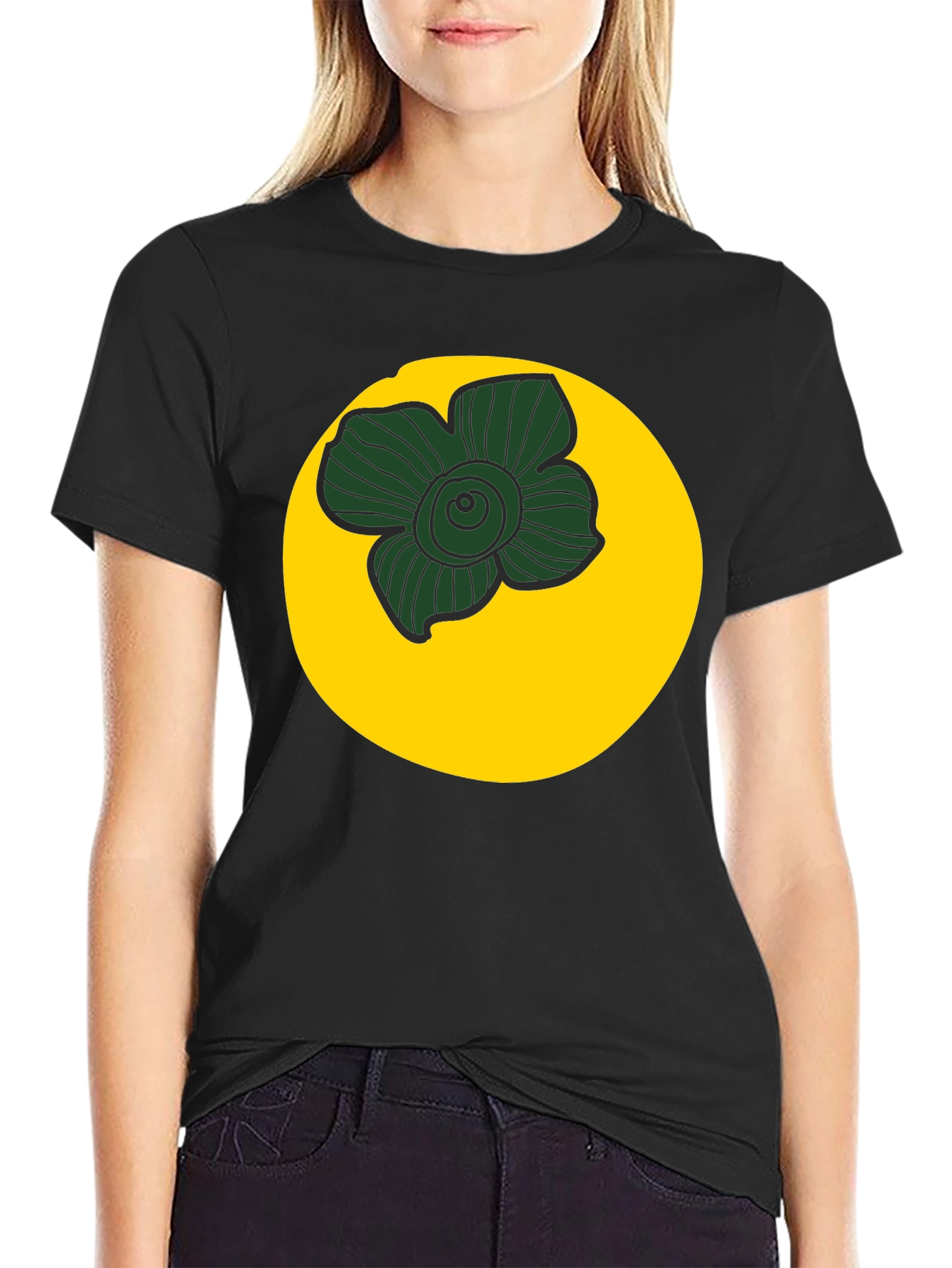 Black Tee with Floral Circle Graphic