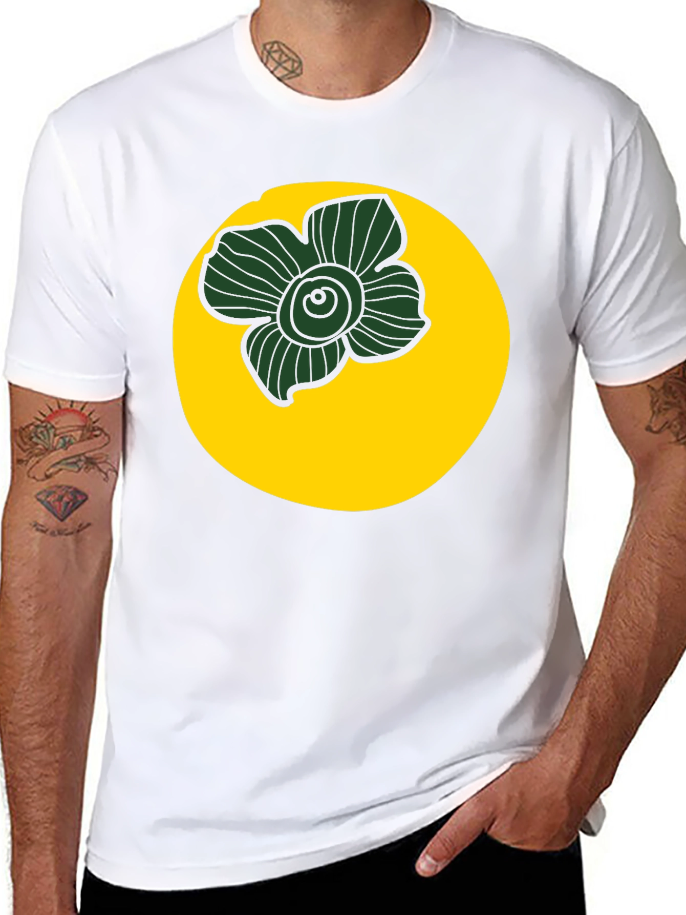 Black Tee with Floral Circle Graphic