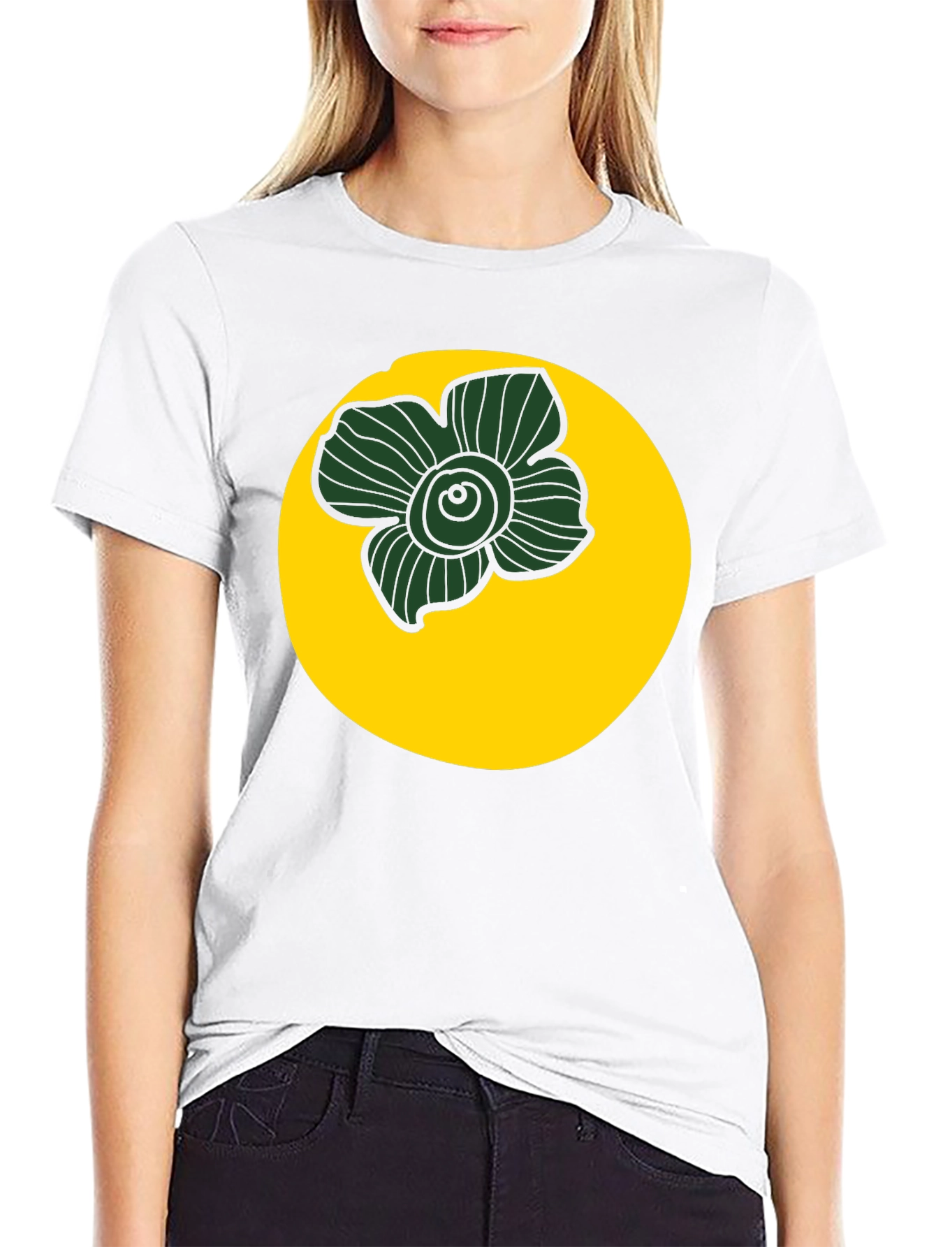 Black Tee with Floral Circle Graphic