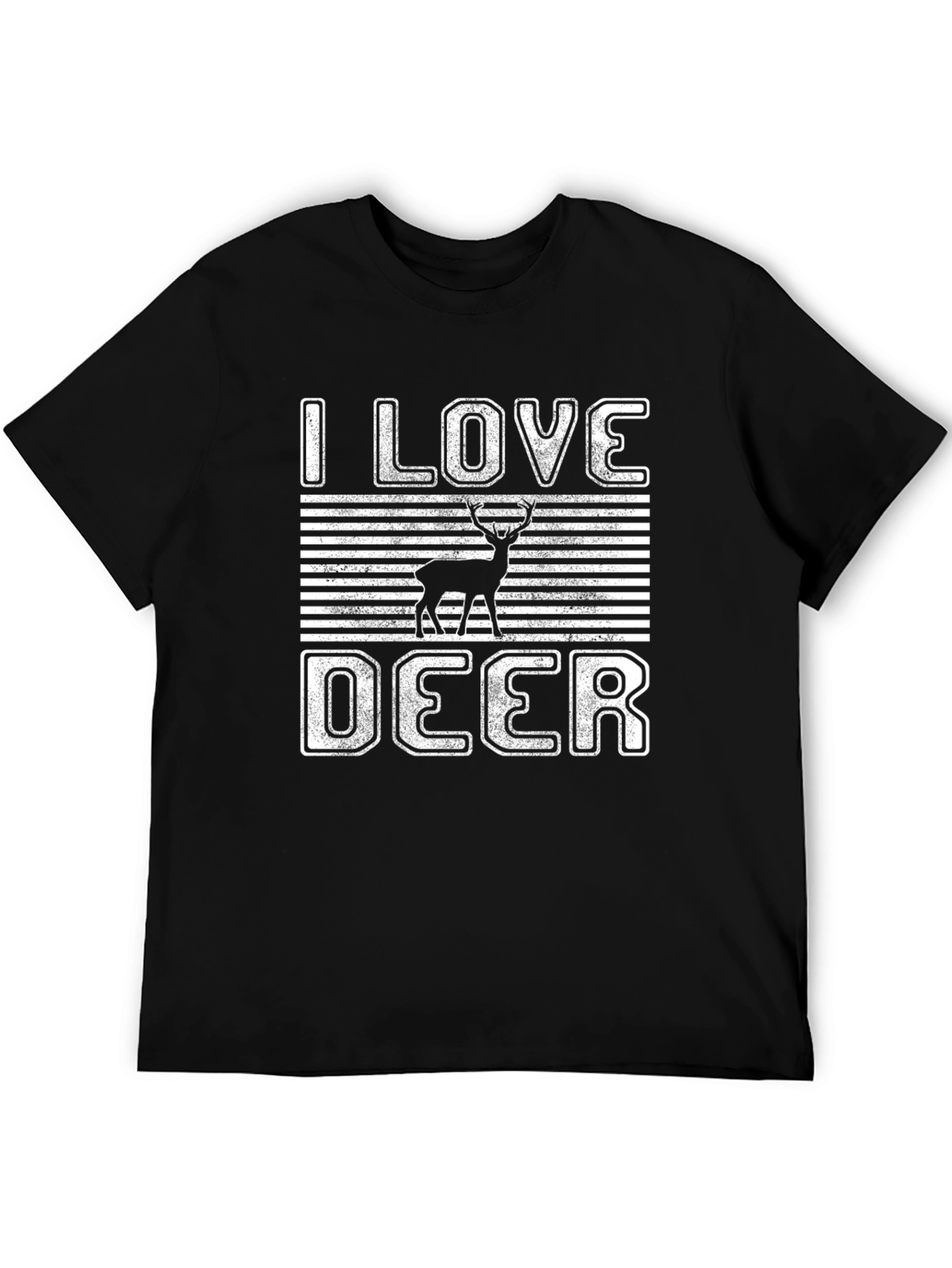I Love Deer Graphic Tee - Black Cotton T-Shirt