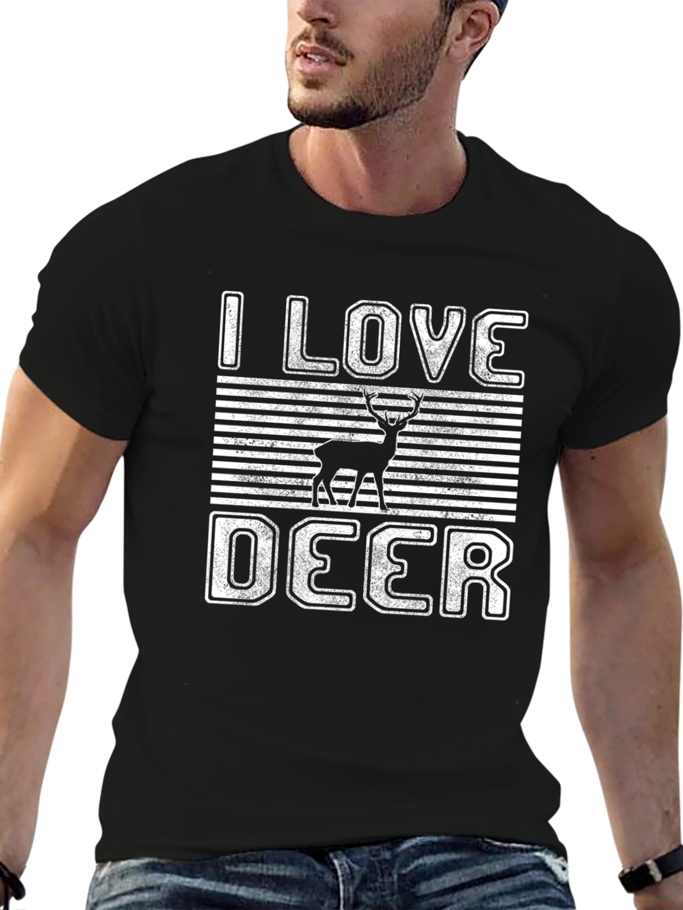 I Love Deer Graphic Tee - Black Cotton T-Shirt