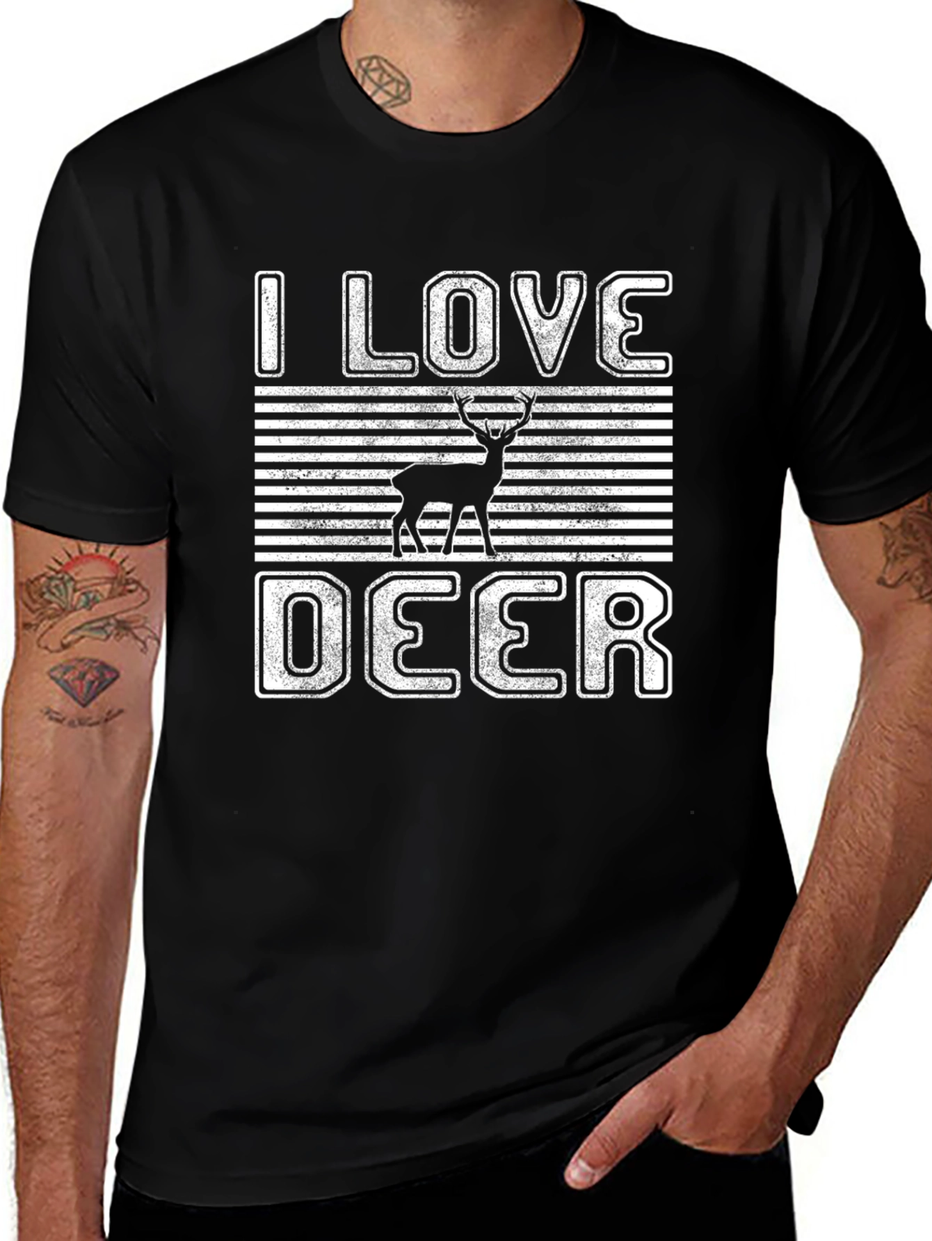 I Love Deer Graphic Tee - Black Cotton T-Shirt