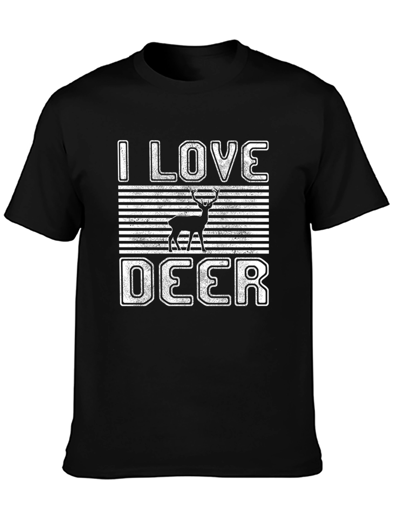 I Love Deer Graphic Tee - Black Cotton T-Shirt