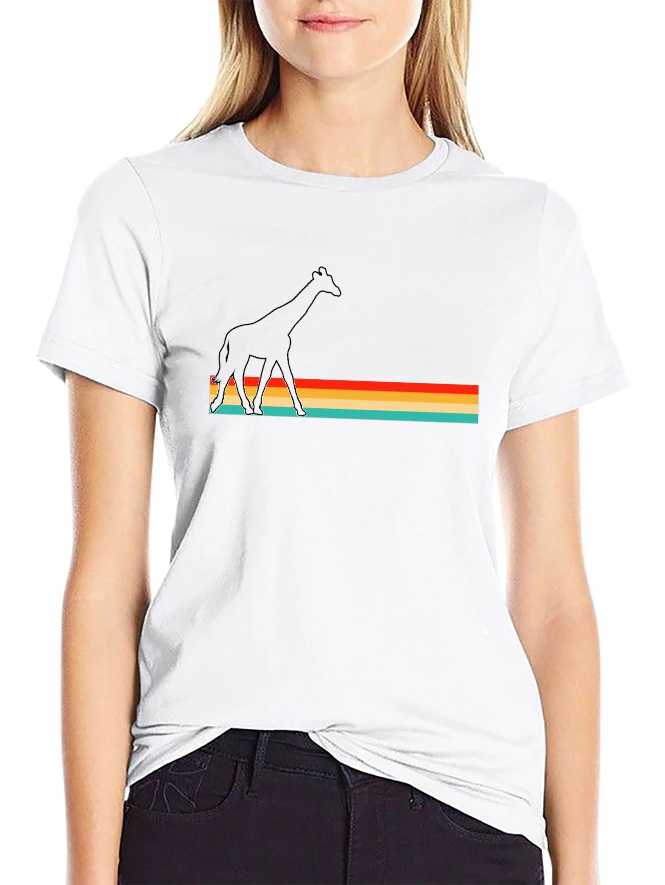 Retro Giraffe Graphic Black Tee Shirt