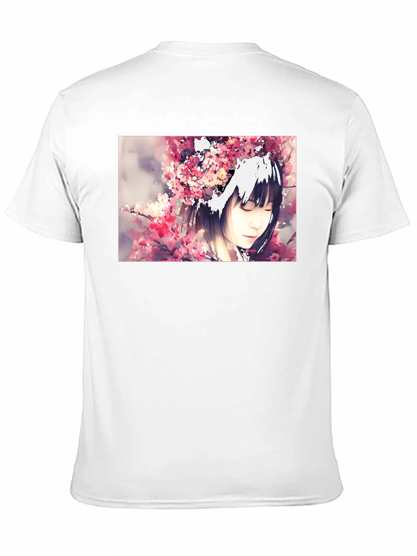 Anime Girl Cherry Blossom Black T-Shirt