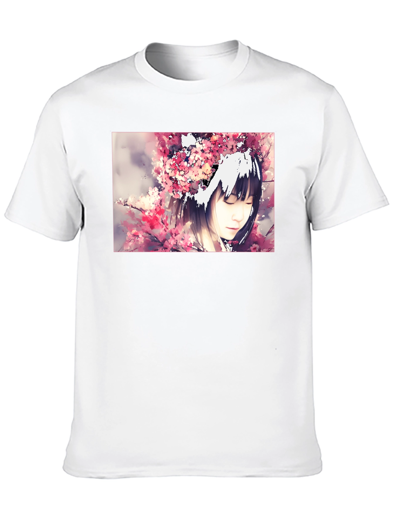 Anime Girl Cherry Blossom Black T-Shirt