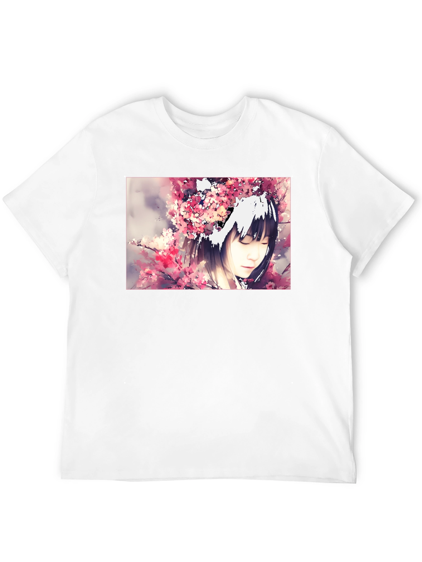 Anime Girl Cherry Blossom Black T-Shirt